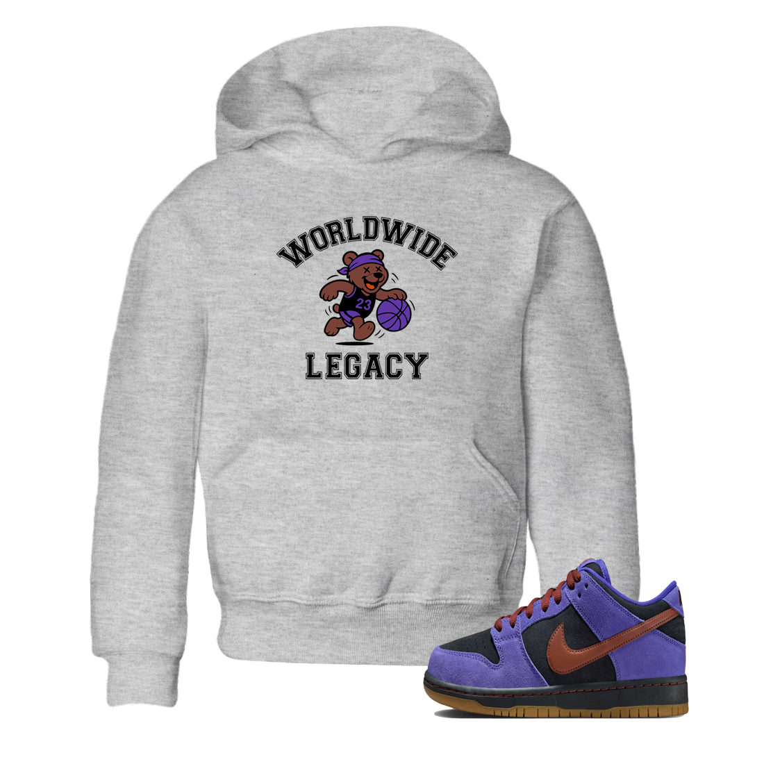 Sneaker Threads – Sneaker Tees To Match Dunk Low Persian Violet – Worldwide Legacy Youth Graphic Tee Heather Grey 1. Perfect for Jordan releases 2025 colorways.