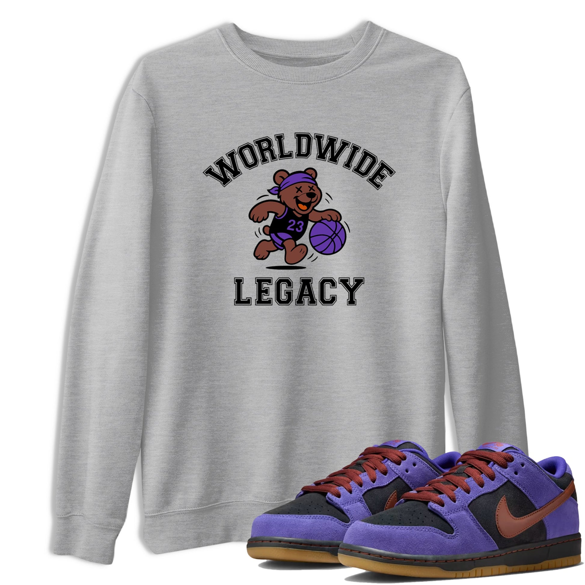 Sneaker Threads – Sneaker Tees To Match Dunk Low Persian Violet – Worldwide Legacy Graphic Tee Heather Grey 1. Perfect for Jordan releases 2025 colorways.
