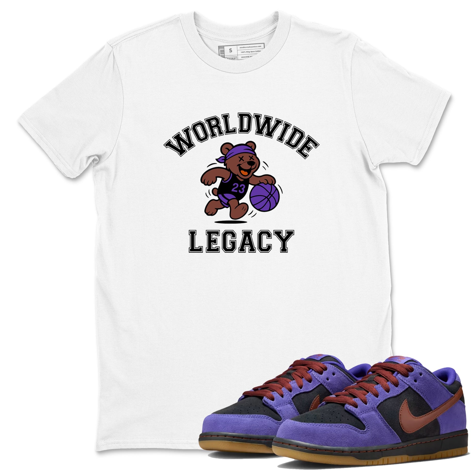 Sneaker Threads – Sneaker Tees To Match Dunk Low Persian Violet – Worldwide Legacy Graphic Tee White 1. Perfect for Jordan releases 2025 colorways.