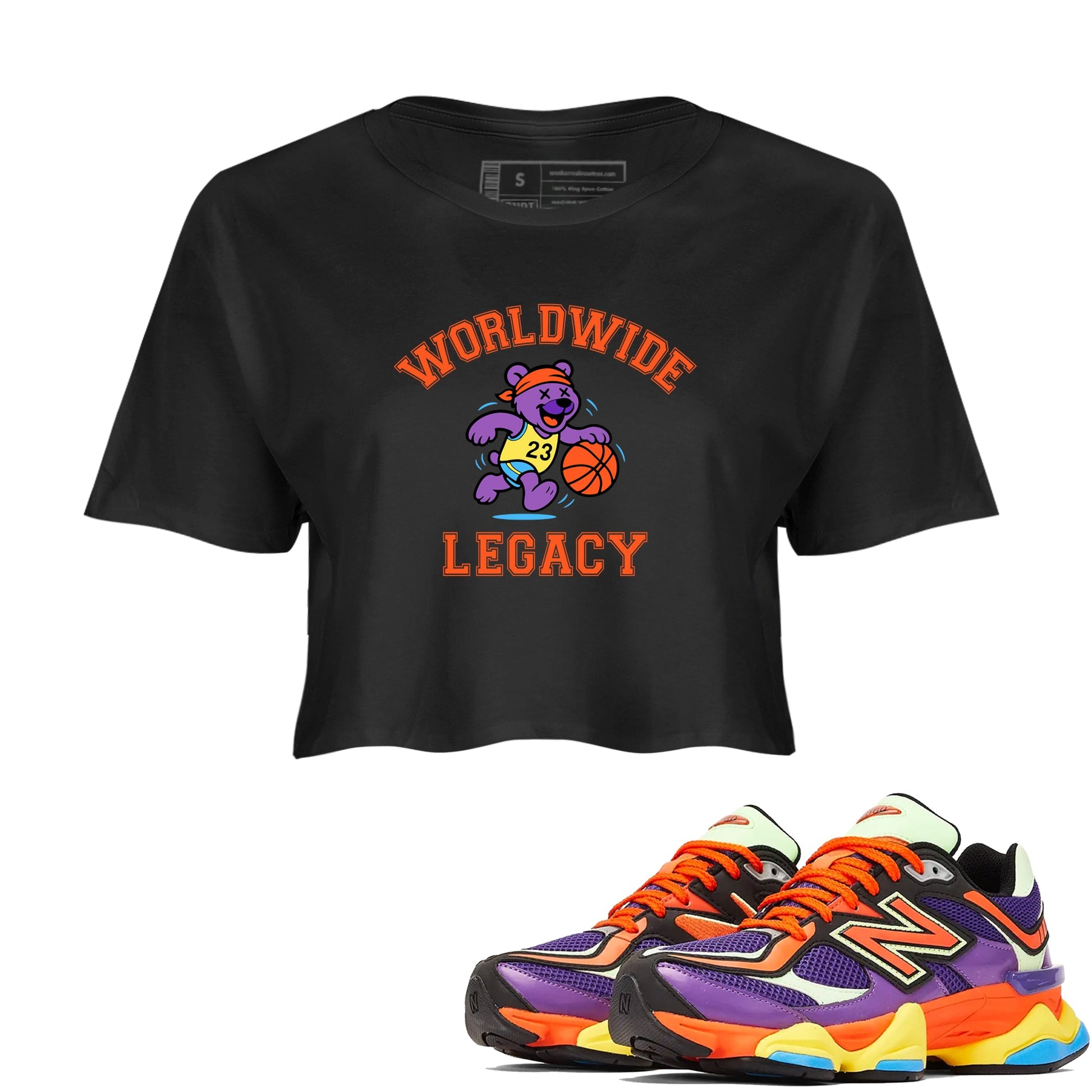 Sneaker Threads – Sneaker Tees To Match New Balance 9060 Prism Purple – Worldwide Legacy Crop Tee Black 1. Perfect for Jordan releases 2025 colorways.