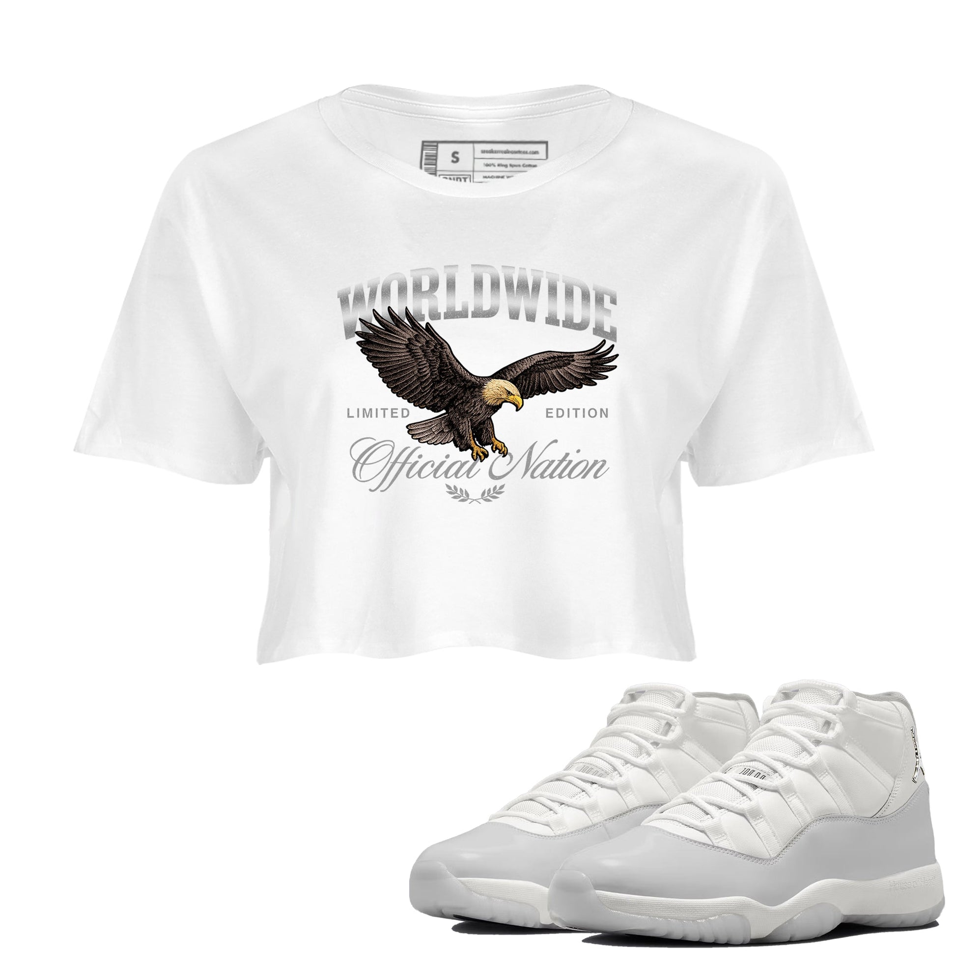 Sneaker match tees – Sneaker Tees To Match Air Jordan 11 Grand Finale Shoes – Worldwide Official Nation Crop T-Shirt White 1