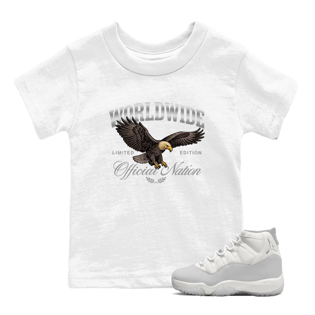 Sneaker match tees – Sneaker Tees To Match Air Jordan 11 Grand Finale Shoes – Worldwide Official Nation Kids T-Shirt White 1