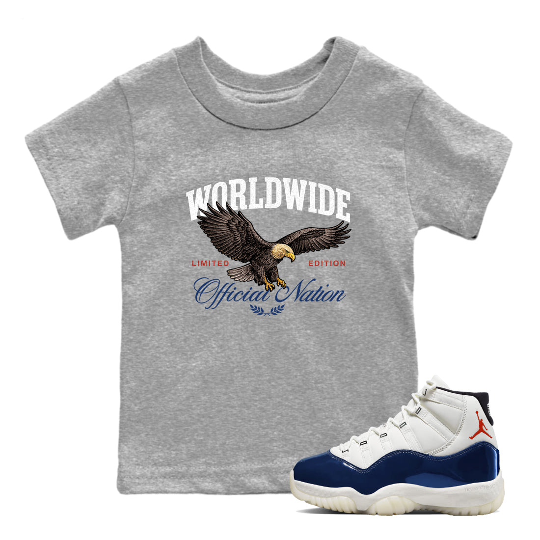 Sneaker match tees – Sneaker Tees To Match Air Jordan 11 Rare Air Shoes – Worldwide Official Nation Kids T-Shirt Heather Grey 1