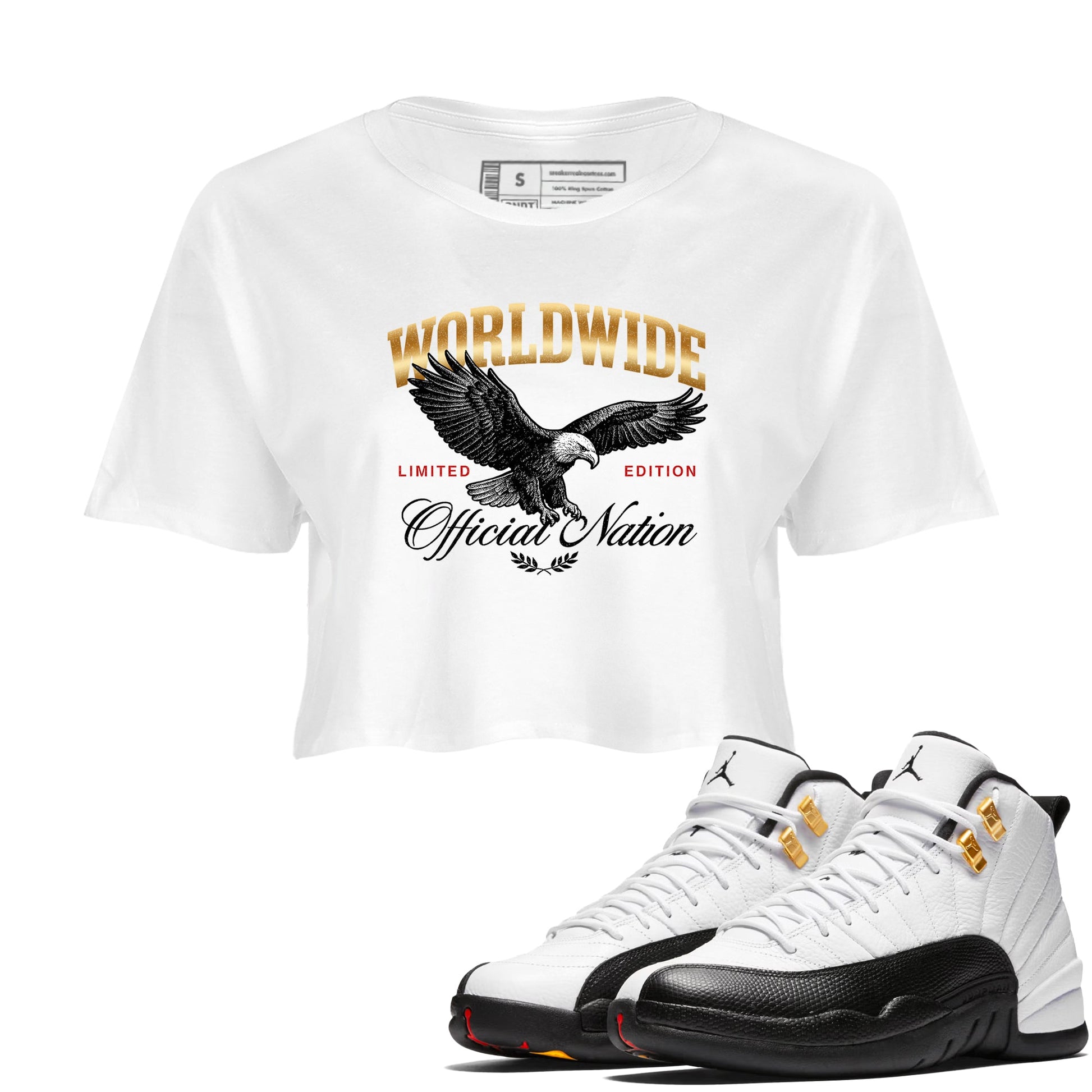 Sneaker match tees – Sneaker Tees To Match Air Jordan 12 Taxi Shoes – Worldwide Official Nation Crop T-Shirt White 1