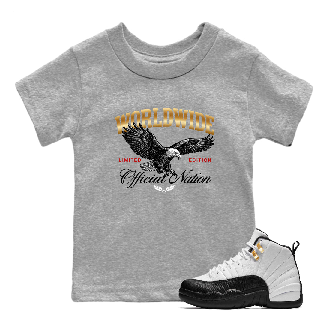 Sneaker match tees – Sneaker Tees To Match Air Jordan 12 Taxi Shoes – Worldwide Official Nation Kids T-Shirt Heather Grey 1