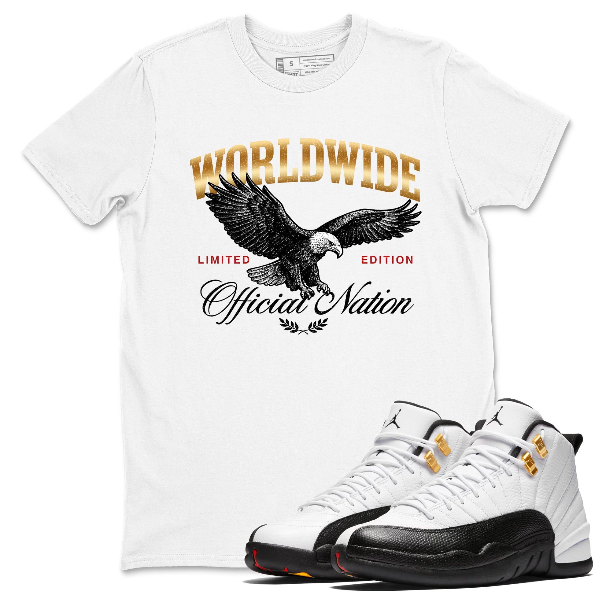 Sneaker match tees – Sneaker Tees To Match Air Jordan 12 Taxi Shoes – Worldwide Official Nation Tee White 1