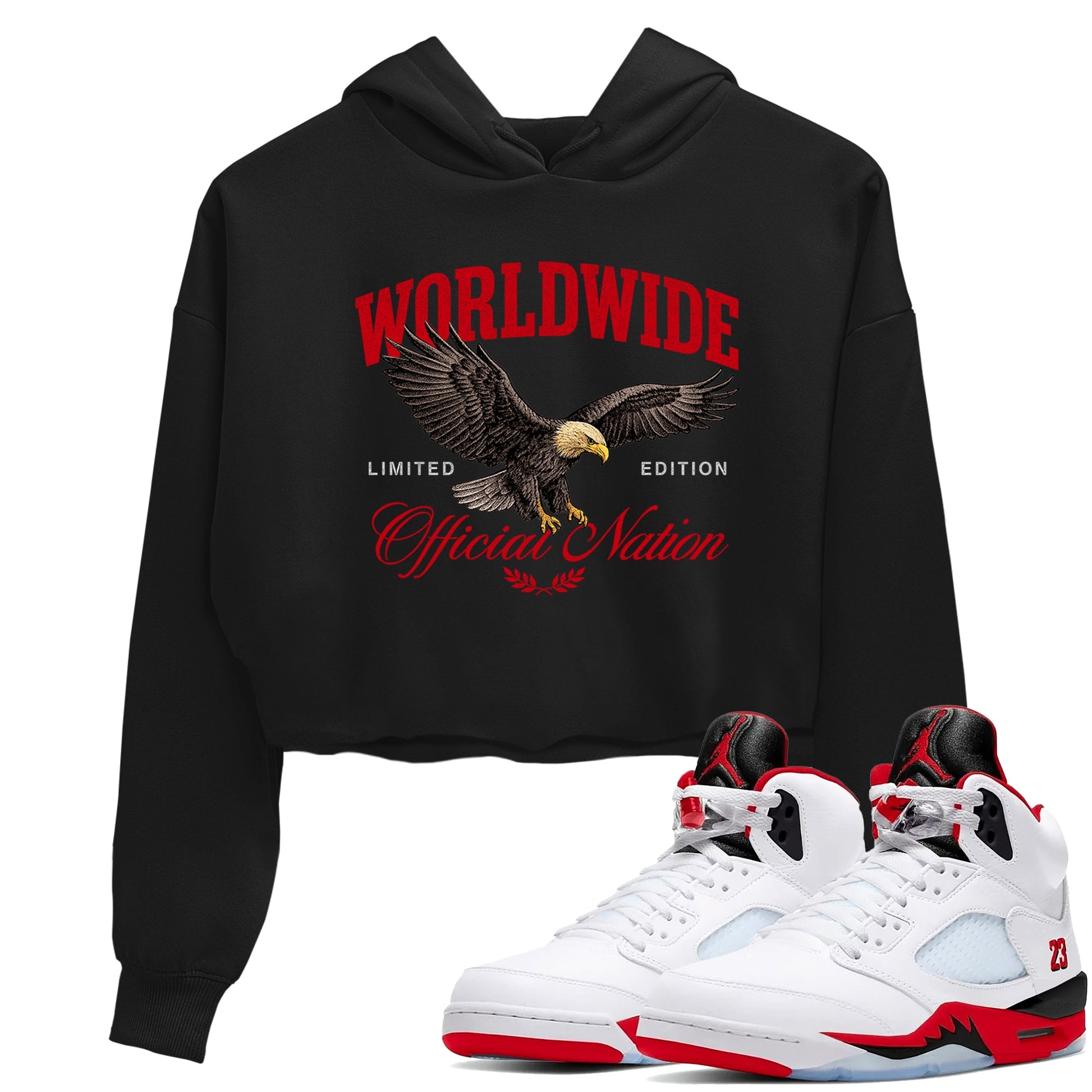 5s Fire Red Sneaker match tees – Sneaker Tees To Match Jordan 5 Retro Fire Red Sneakers – Worldwide Official Nation Crop Graphic T-Shirt Black 1