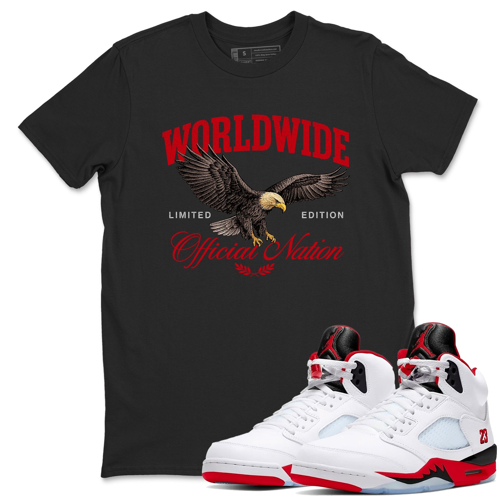 5s Fire Red Sneaker match tees – Sneaker Tees To Match Jordan 5 Retro Fire Red Sneakers – Worldwide Official Nation Graphic Tee Black 1