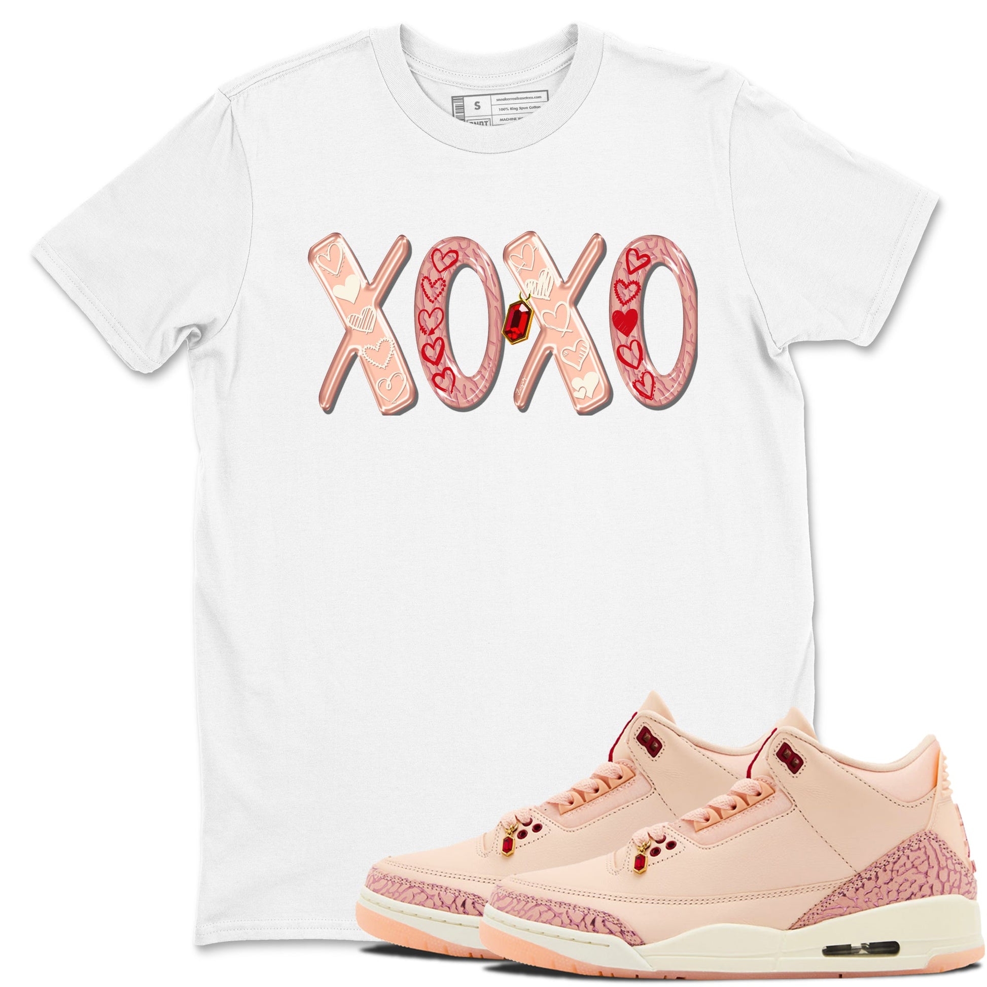 Air Jordan 3 "Treat Yourself" Washed Coral shirts to Special Valentine's Day XOXO sneaker match tees Jordan 3 Valentine's Day best t shirts to wear with jordans SNRT Sneaker Tees Graphic Tee White 1 shirts