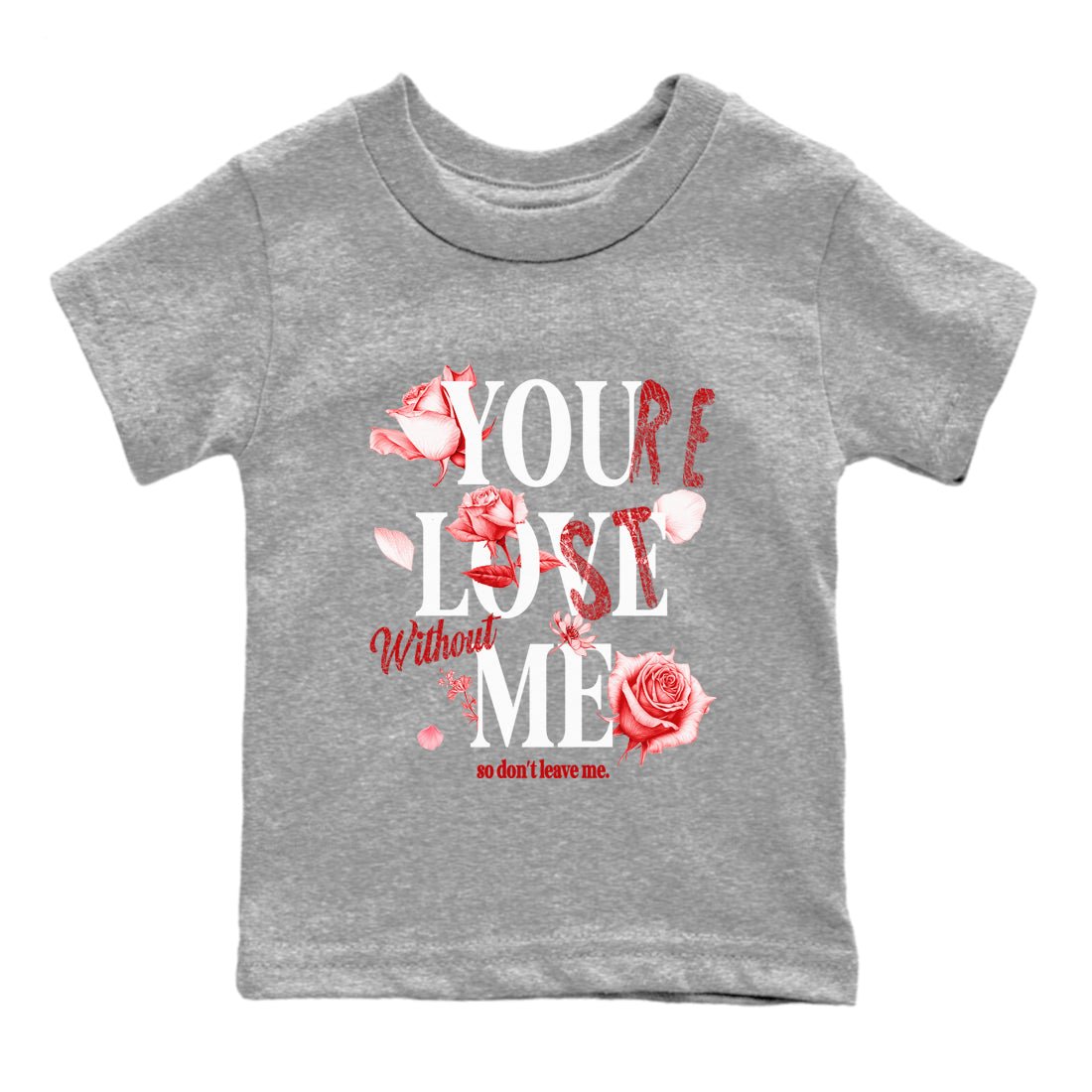 You Love Me baby and kids t-shirt crafted for little sneakerheads to shine with the Air Force 1 University Red sneakers, displayed in Heather Grey 2.