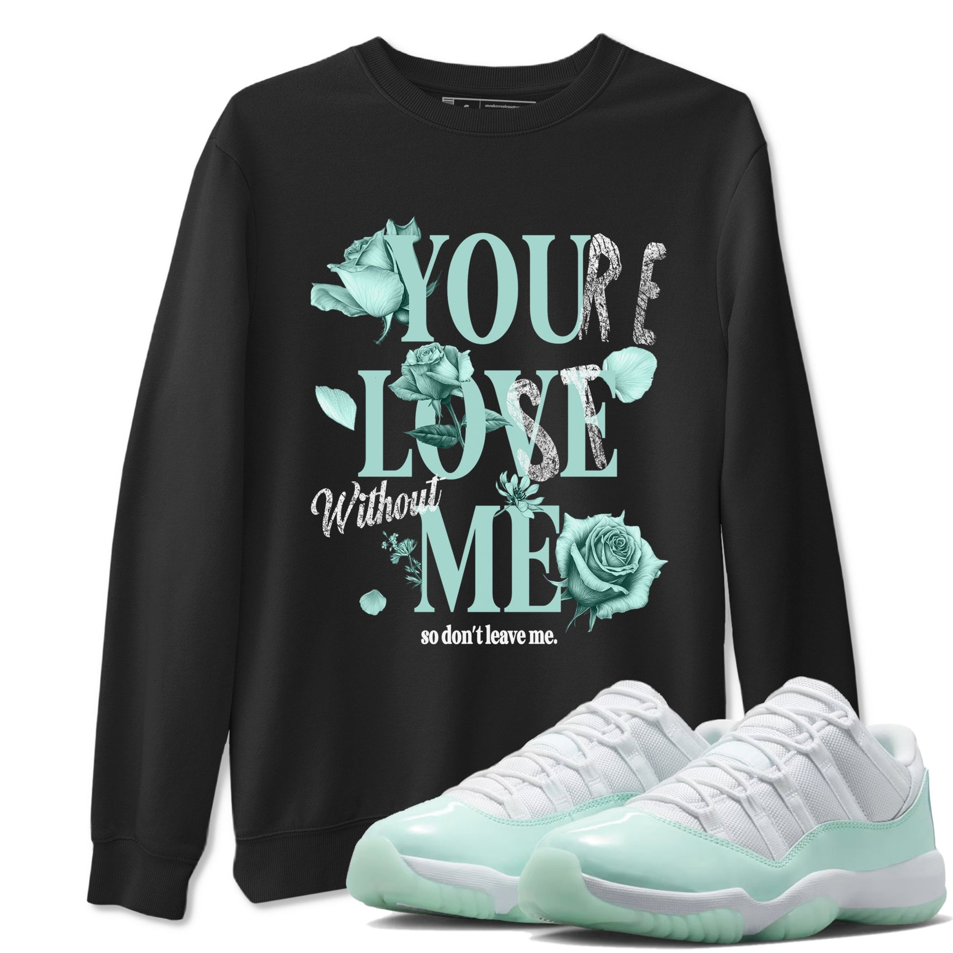 You Love Me sneaker match t-shirt styled to complete your fit with the Air Jordan 11 Igloo sneakers, shown in Black 1.