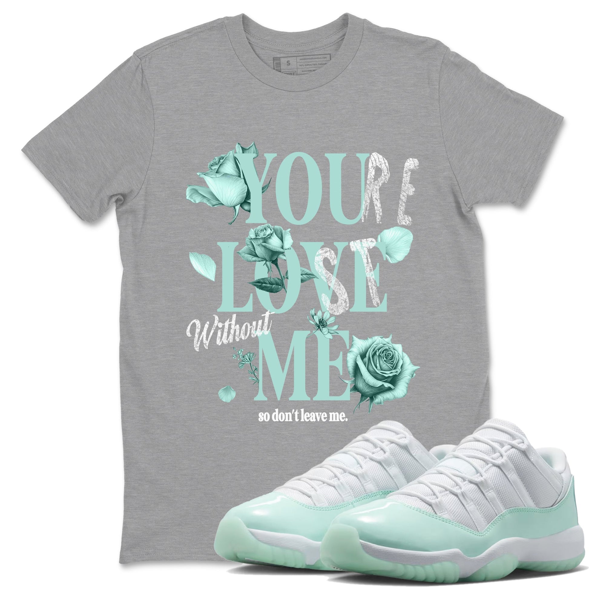 You Love Me sneaker match t-shirt styled to complete your fit with the Air Jordan 11 Igloo sneakers, shown in Heather Grey 1.