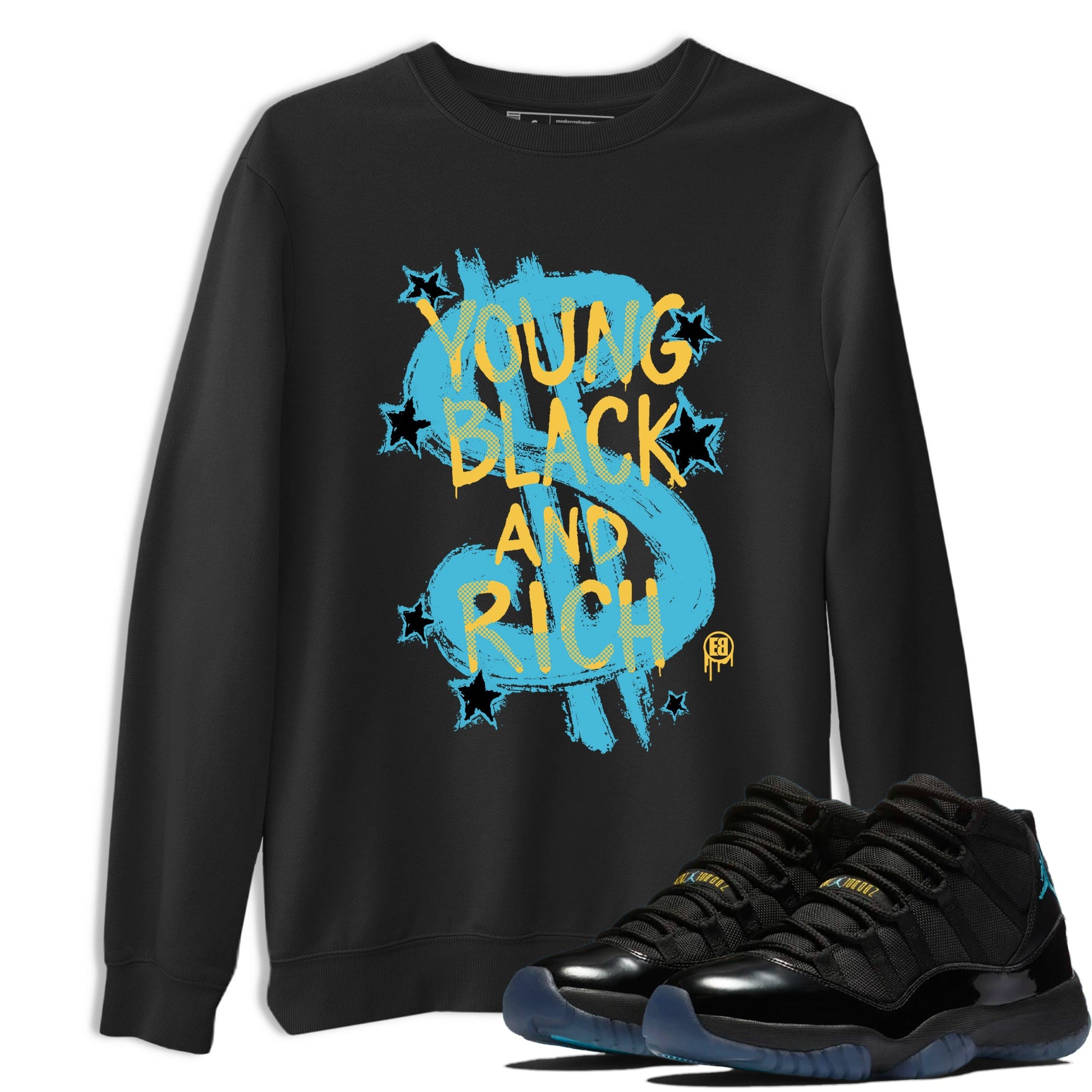 Sneaker Threads – Sneaker Tees To Match Air Jordan 11 Gamma – Young Black And Rich Graphic Tee Black 1. Perfect for Jordan releases 2025 colorways.