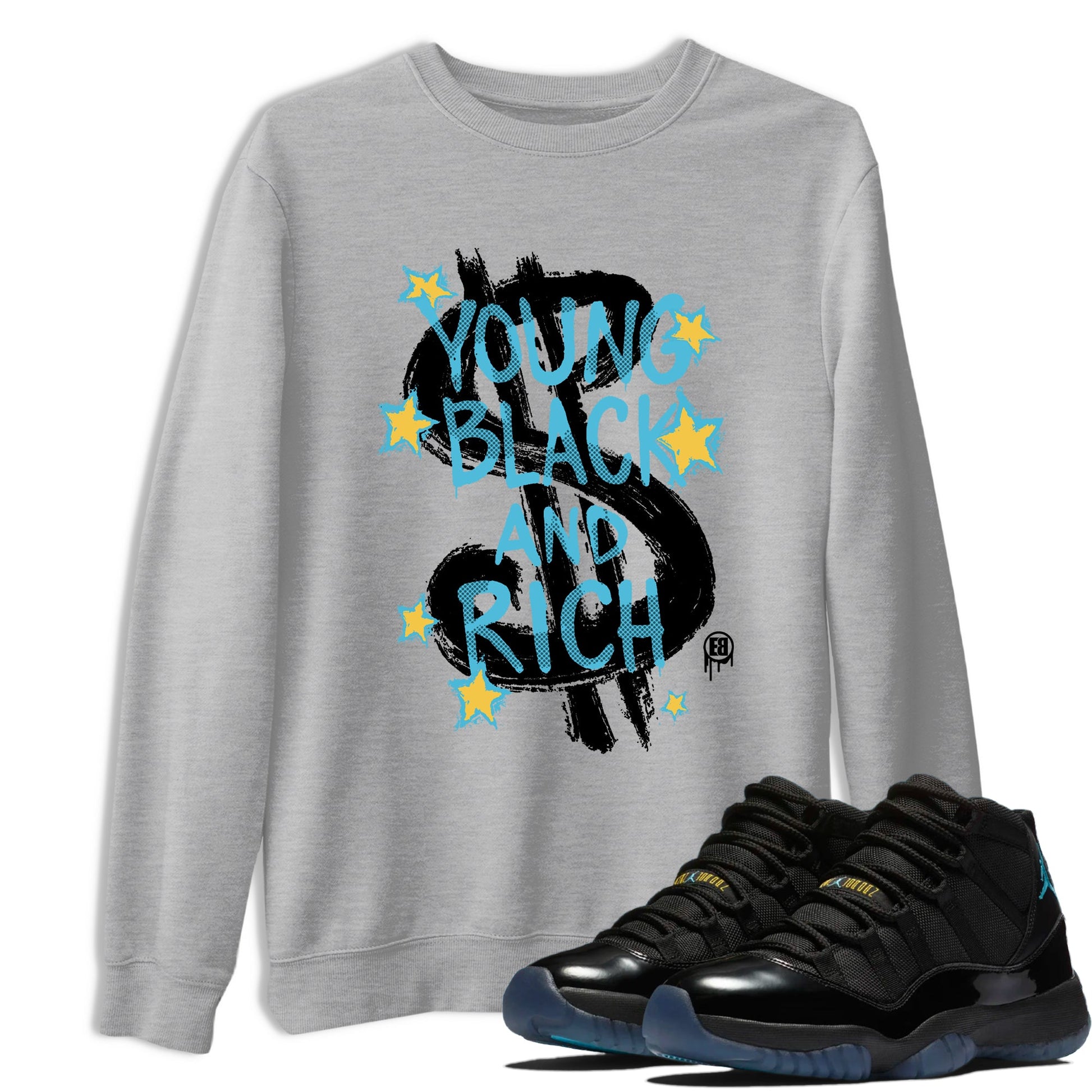 Sneaker Threads – Sneaker Tees To Match Air Jordan 11 Gamma – Young Black And Rich Graphic Tee Heather Grey 1. Perfect for Jordan releases 2025 colorways.