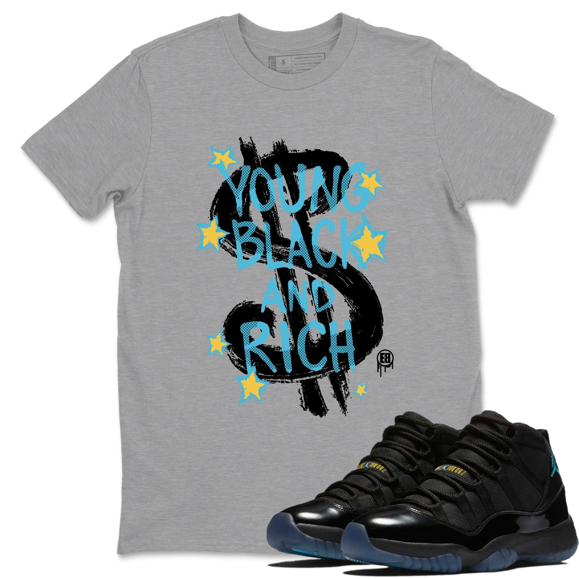 Sneaker Threads – Sneaker Tees To Match Air Jordan 11 Gamma – Young Black And Rich Graphic Tee Heather Grey 1. Perfect for Jordan releases 2025 colorways.