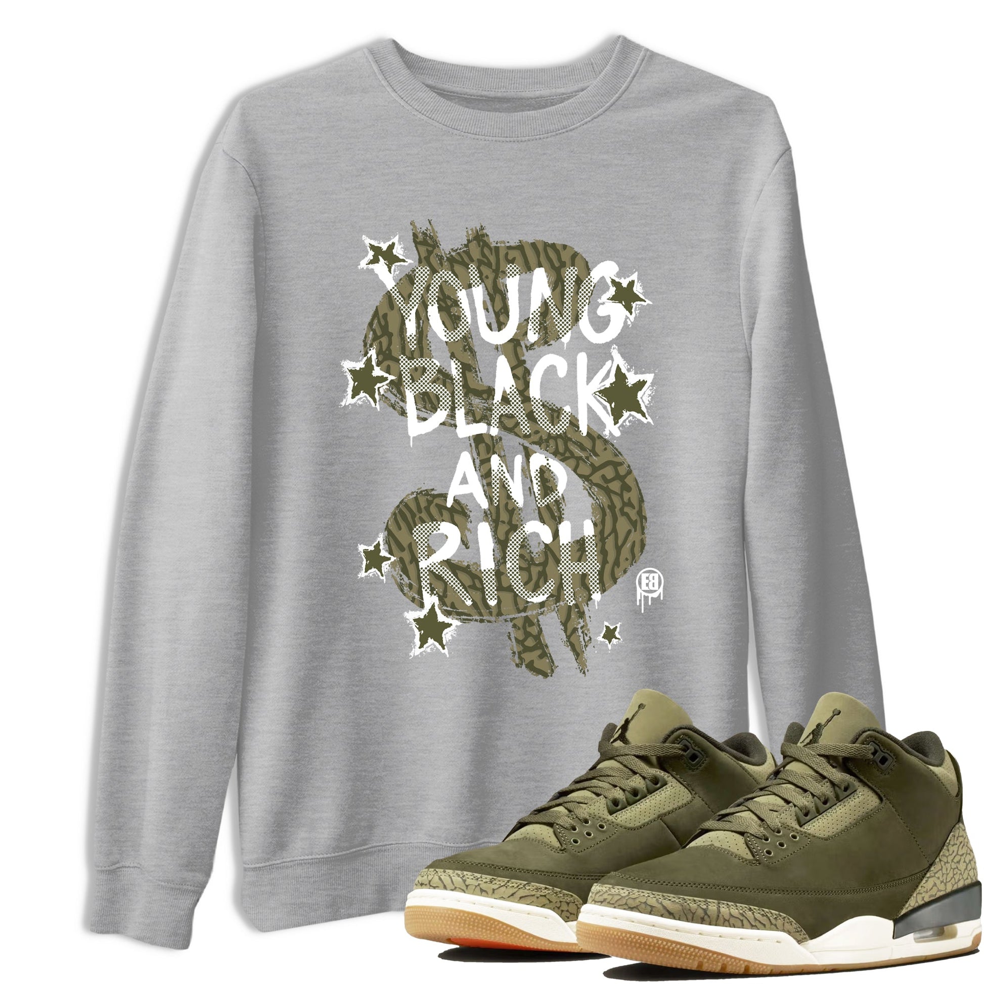 Sneaker Threads – Sneaker Tees To Match Air Jordan 3 Medium Olive – Young Black And Rich Graphic Tee Black 2. Perfect for Jordan releases 2025 colorways.