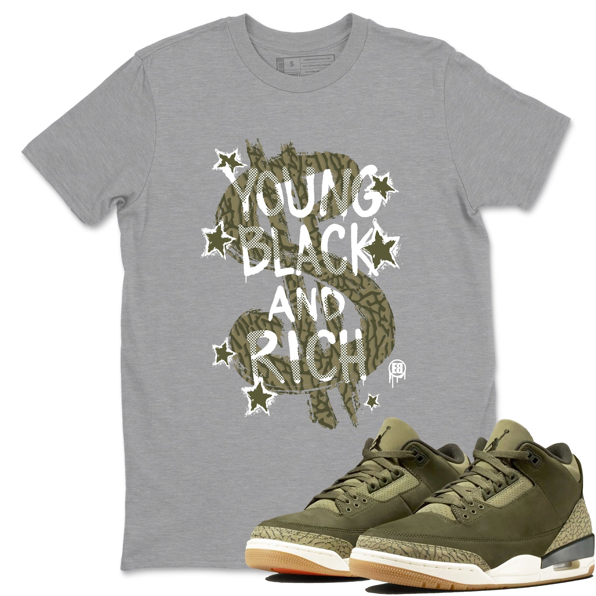 Sneaker Threads – Sneaker Tees To Match Air Jordan 3 Medium Olive – Young Black And Rich Graphic Tee Heather Grey 1. Perfect for Jordan releases 2025 colorways.