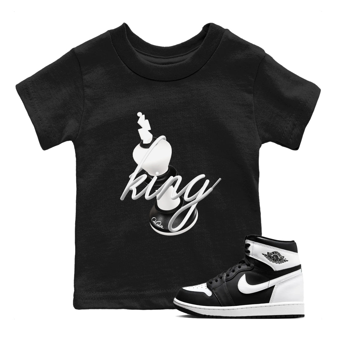 1s Black White shirt to match jordans 3D King sneaker tees Air Jordan 1 High OG Black White SNRT sneaker release tees baby toddler Black 1 cotton Shirt