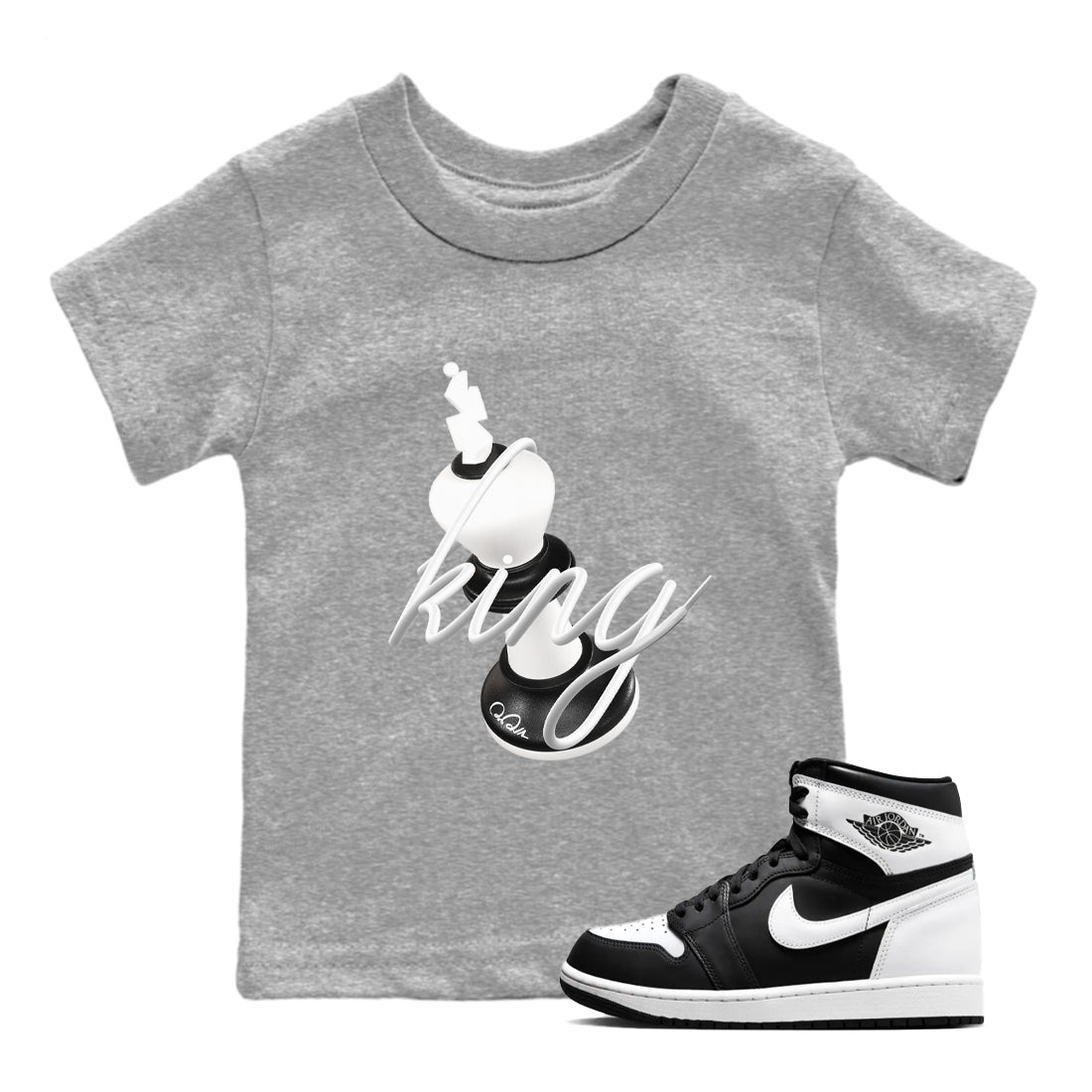 1s Black White shirt to match jordans 3D King sneaker tees Air Jordan 1 High OG Black White SNRT sneaker release tees baby toddler Heather Grey 1 cotton Shirt