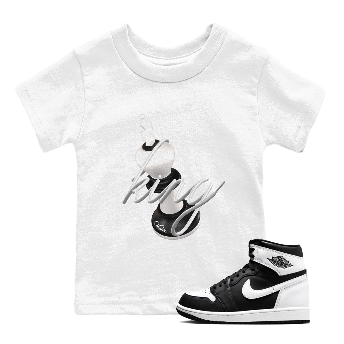 1s Black White shirt to match jordans 3D King sneaker tees Air Jordan 1 High OG Black White SNRT sneaker release tees baby toddler White 1 cotton Shirt
