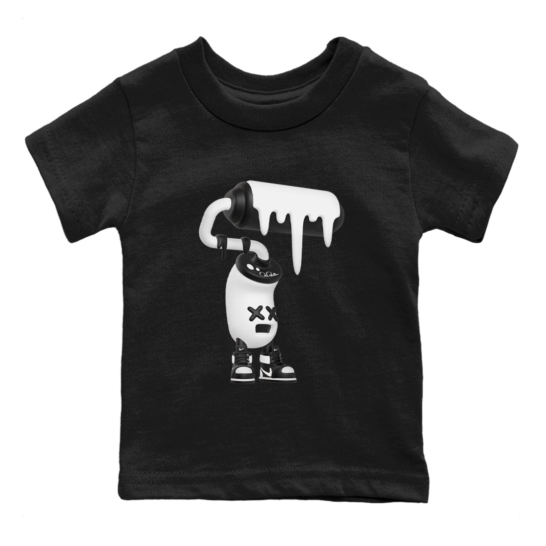 1s Black White shirt to match jordans 3D Paint Roller sneaker tees Air Jordan 1 High OG Black White SNRT sneaker release tees baby toddler Black 2 cotton Shirt
