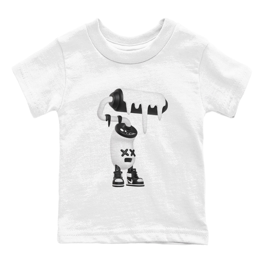 1s Black White shirt to match jordans 3D Paint Roller sneaker tees Air Jordan 1 High OG Black White SNRT sneaker release tees baby toddler White 2 cotton Shirt