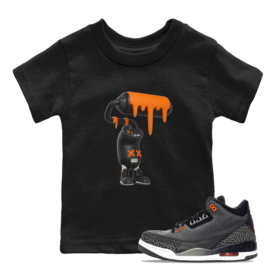 3s Fear shirt to match jordans 3D Paint Roller sneaker tees Air Jordan 3 Fear SNRT Sneaker Release Tees Baby Toddler Black 1 T-Shirt