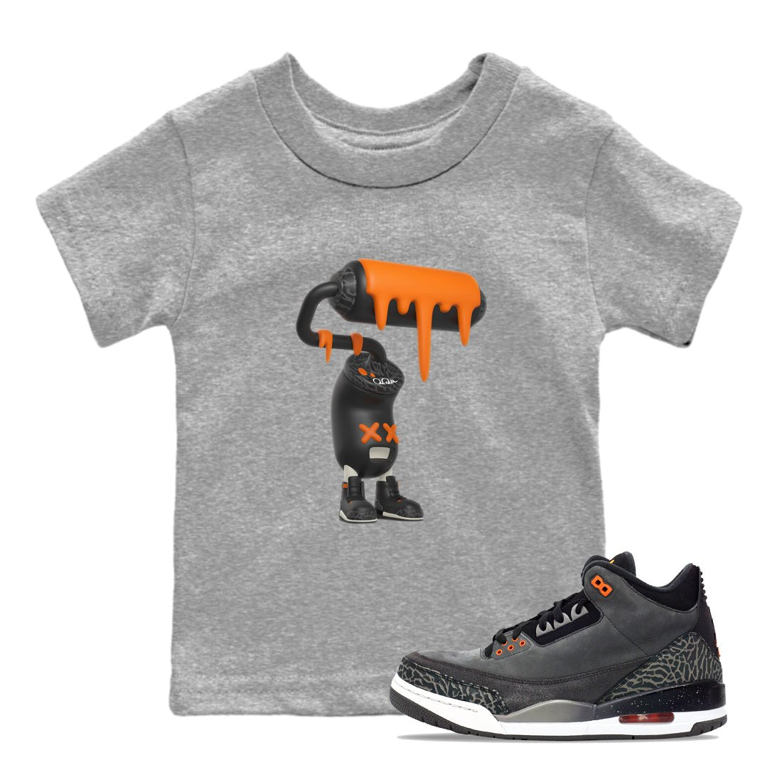 3s Fear shirt to match jordans 3D Paint Roller sneaker tees Air Jordan 3 Fear SNRT Sneaker Release Tees Baby Toddler Heather Grey 1 T-Shirt