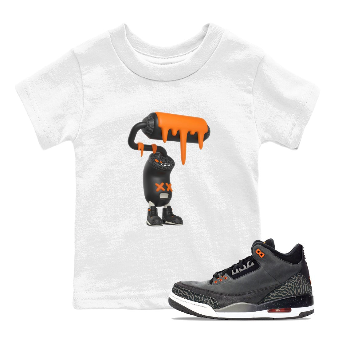 3s Fear shirt to match jordans 3D Paint Roller sneaker tees Air Jordan 3 Fear SNRT Sneaker Release Tees Baby Toddler White 1 T-Shirt