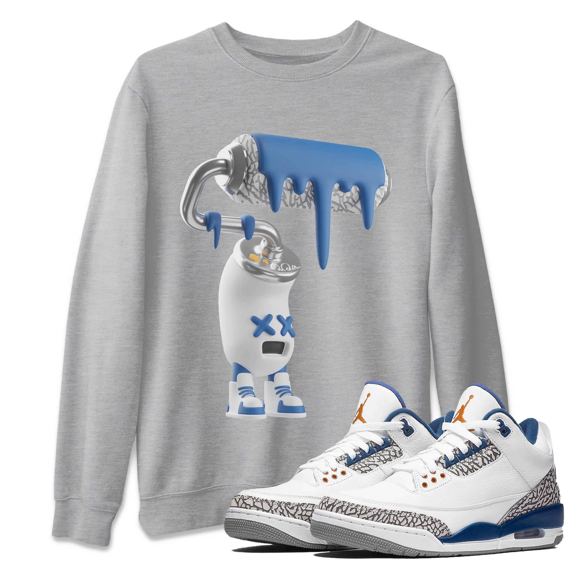 Air Jordan 3 Wizards Sneaker Match Tees 3D Paint Roller Sneaker Tees AJ3 NBA Wizards Sneaker Release Tees Unisex Shirts Heather Grey 1