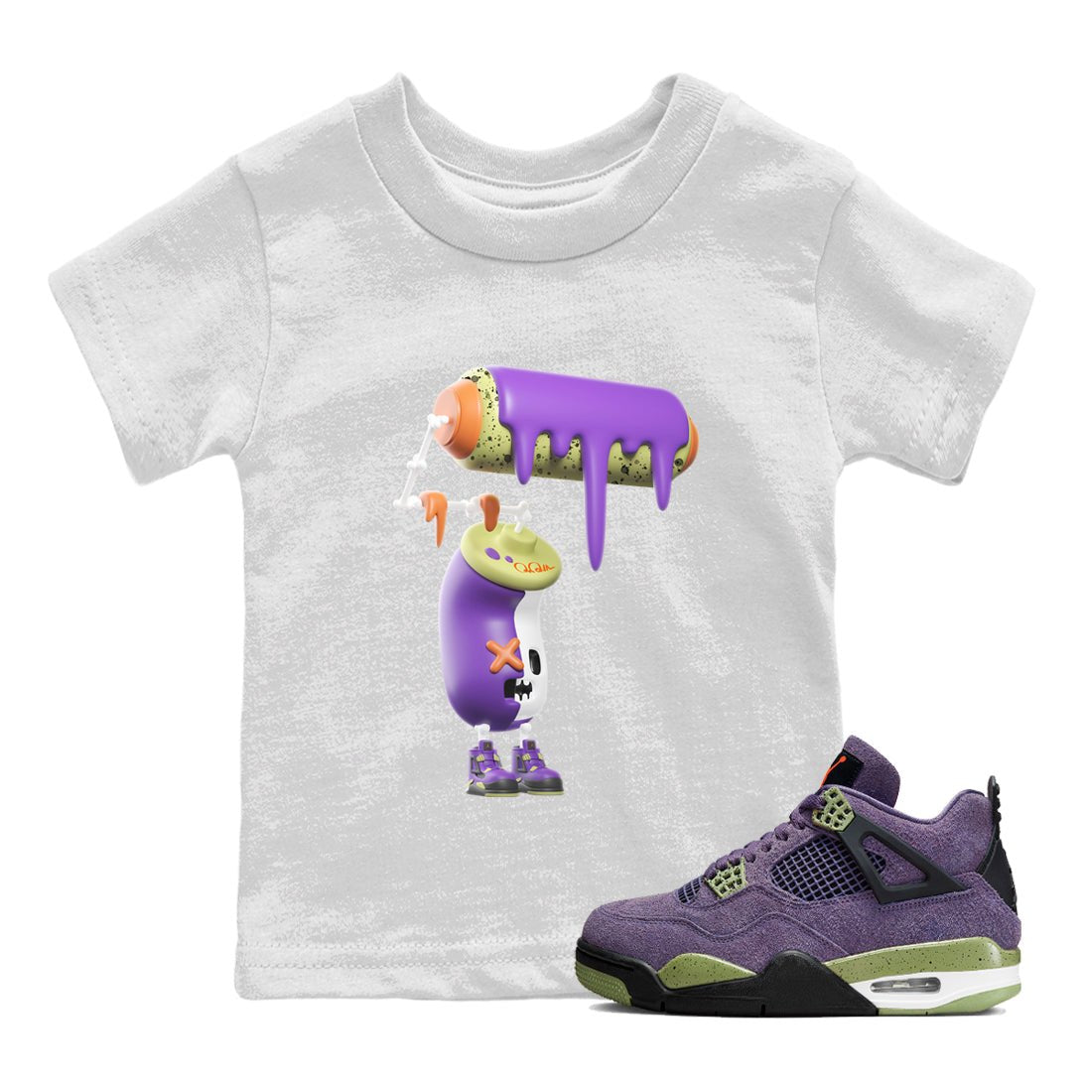 Air Jordan 4 Canyon Purple shirt to match jordans 3D Paint Roller sneaker tees AJ4 Canyon Purple SNRT Sneaker Release Tees Baby Toddler White 1 T-Shirt, Halloween tshirt
