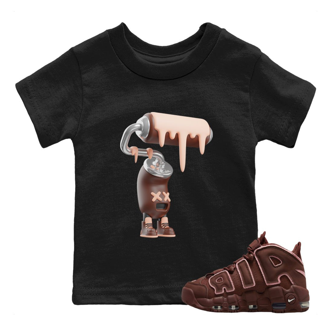 Air More Uptempo Valentines Day Sneaker Match Tees 3D Paint Roller Sneaker Tees Nike Uptempo Valentines Day Sneaker Release Tees Kids Shirts Black 1