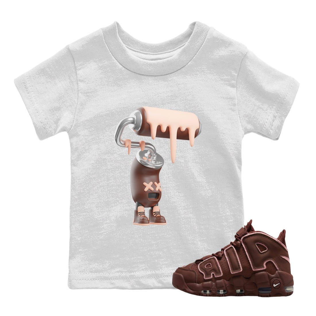 Air More Uptempo Valentines Day Sneaker Match Tees 3D Paint Roller Sneaker Tees Nike Uptempo Valentines Day Sneaker Release Tees Kids Shirts White 1