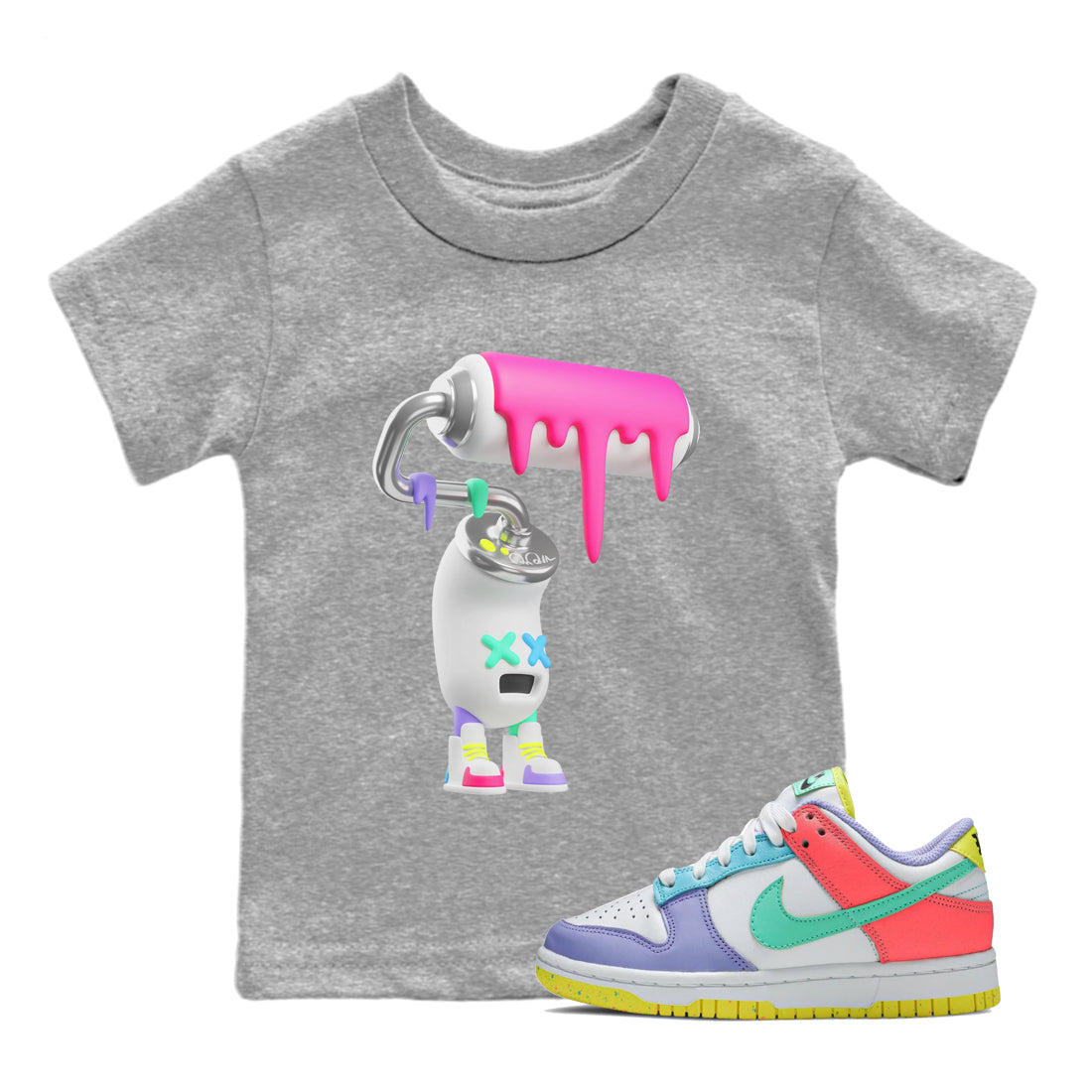Dunk Easter Candy Sneaker Match Tees 3D Paint Roller Sneaker Tees Nike Easter Sneaker Release Tees Kids Shirts Heather Grey 1