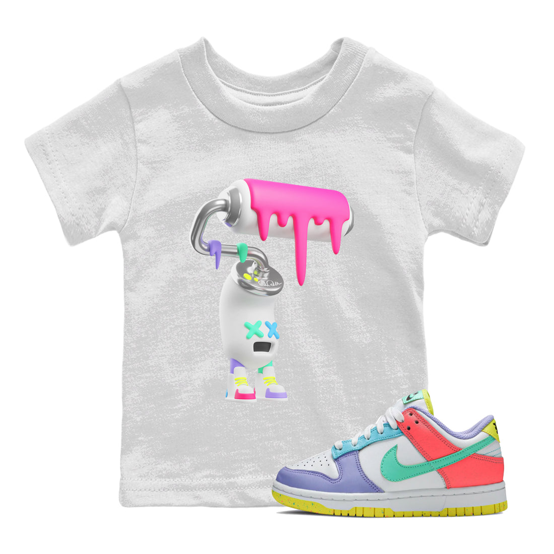 Dunk Easter Candy Sneaker Match Tees 3D Paint Roller Sneaker Tees Nike Easter Sneaker Release Tees Kids Shirts White 1