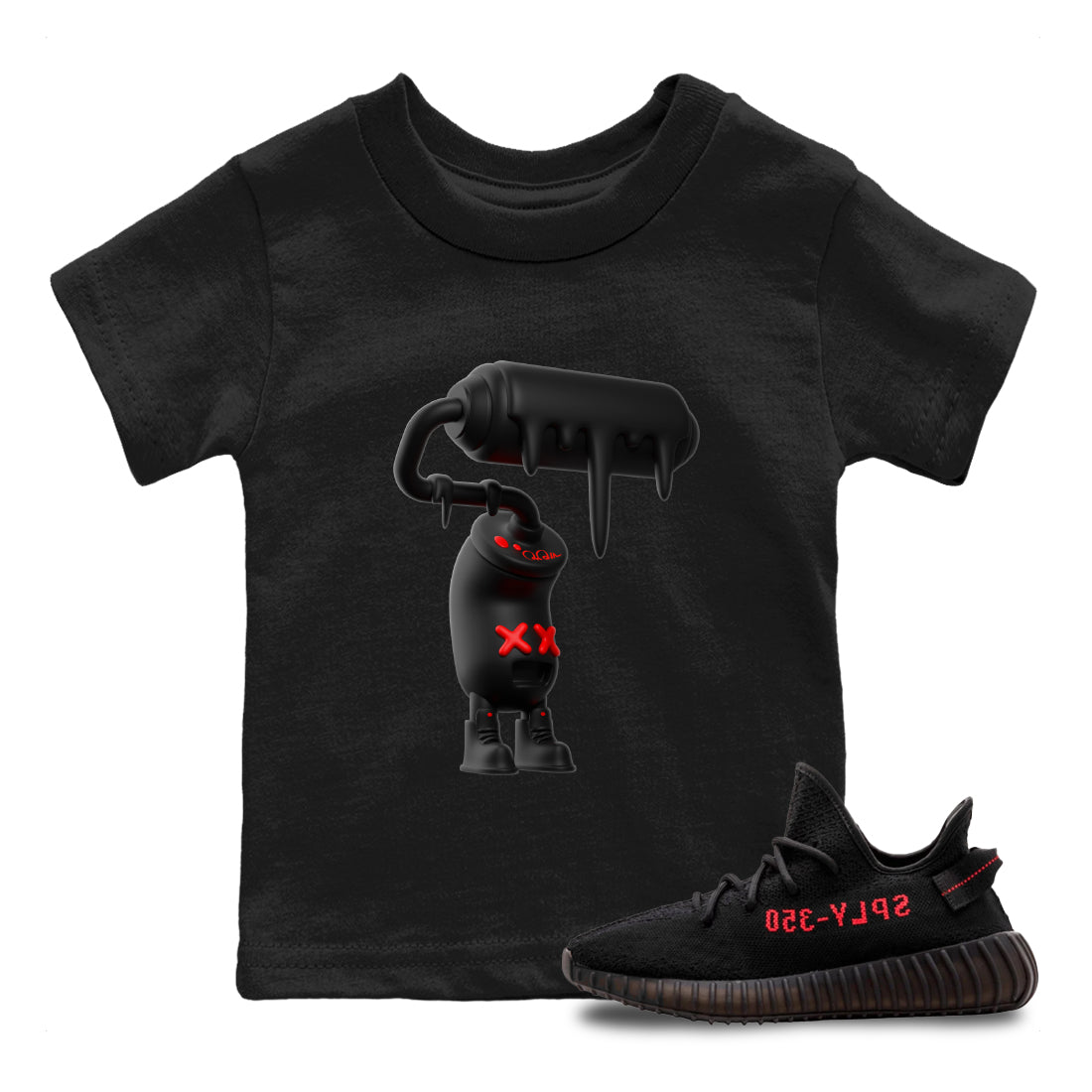Yeezy 350 Bred shirt to match jordans 3D Paint Roller sneaker tees Adidas Yeezy Boost V2 350 Bred SNRT Sneaker Release Tees Baby Toddler Black 1 T-Shirt