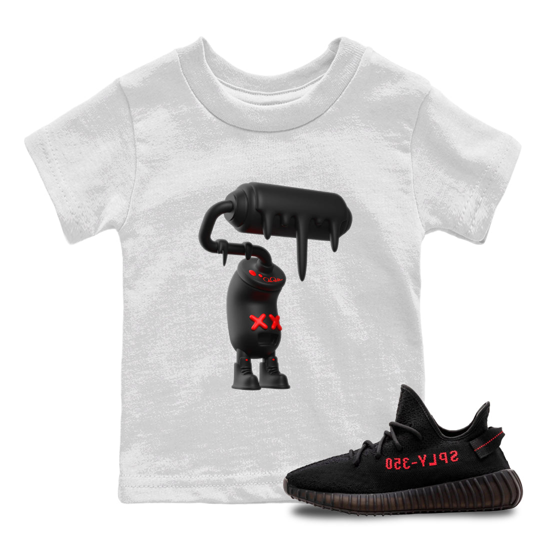 Yeezy 350 Bred shirt to match jordans 3D Paint Roller sneaker tees Adidas Yeezy Boost V2 350 Bred SNRT Sneaker Release Tees Baby Toddler White 1 T-Shirt