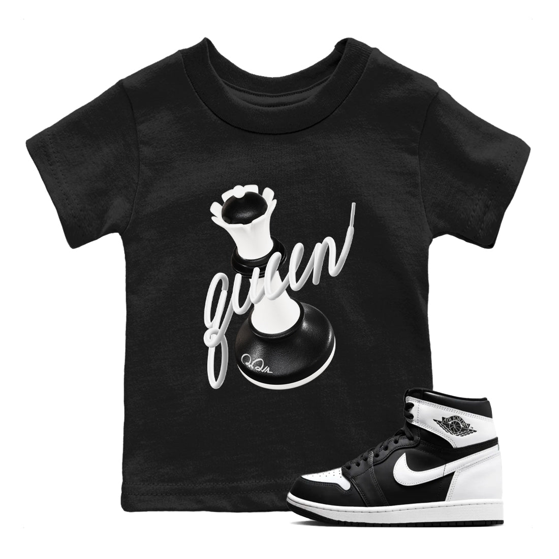 1s Black White shirt to match jordans 3D Queen sneaker tees Air Jordan 1 High OG Black White SNRT sneaker release tees baby toddler Black 1 cotton Shirt