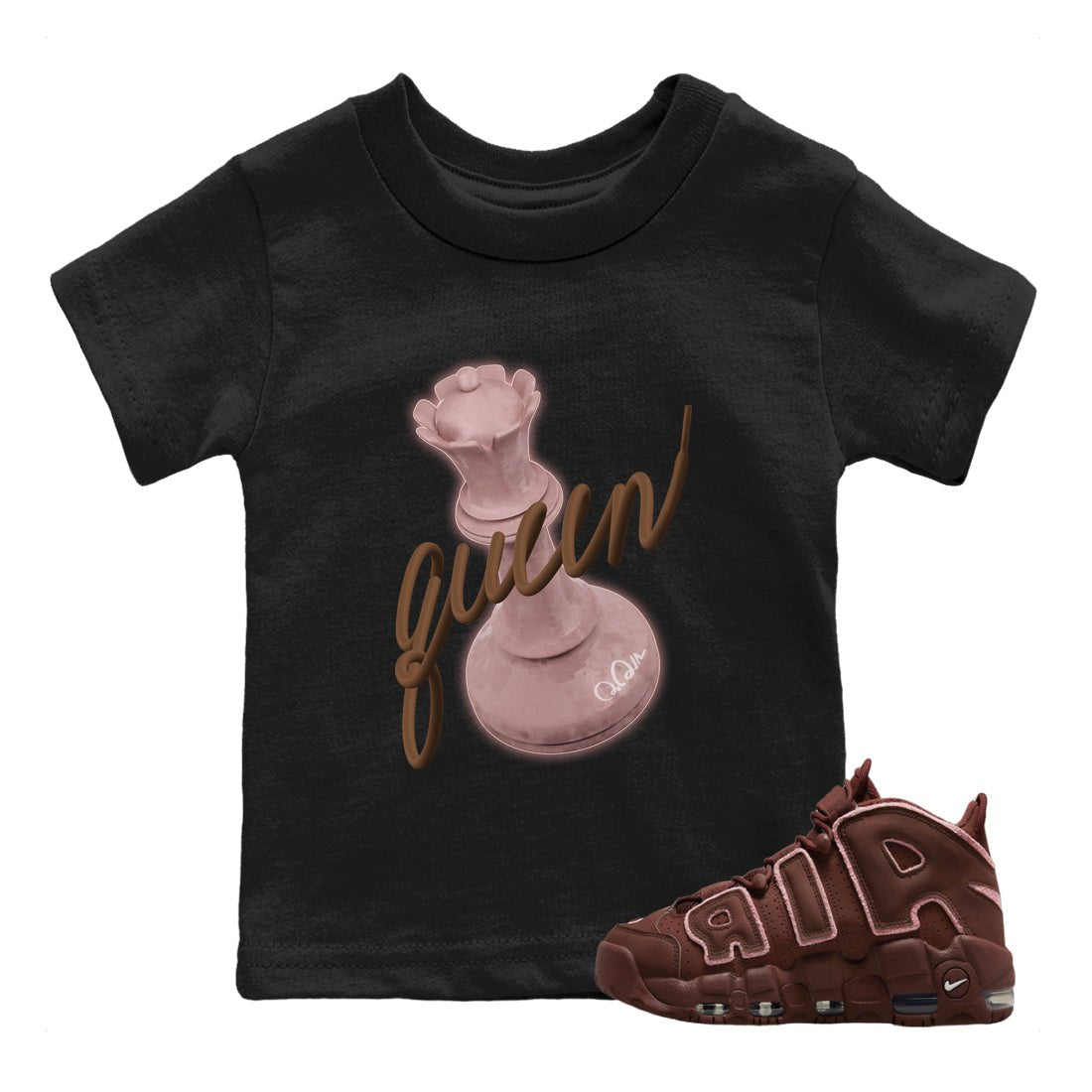 Air More Uptempo Valentines Day Sneaker Match Tees 3D Queen Sneaker Tees Nike Uptempo Valentines Day Sneaker Release Tees Kids Shirts Black 1