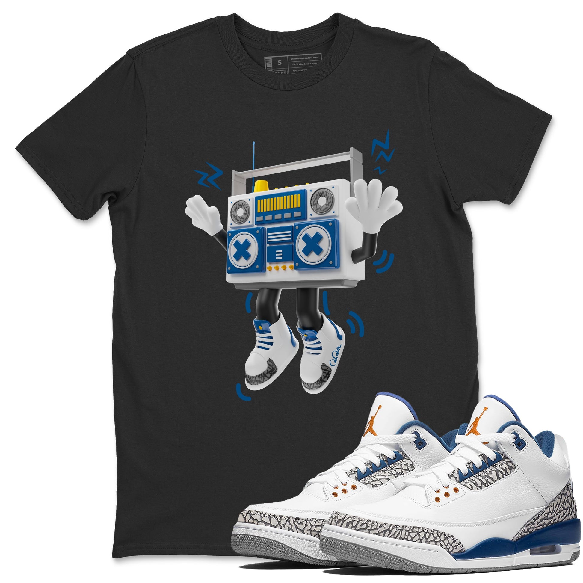 Air Jordan 3 Wizards Sneaker Match Tees 90s Radio Boy Sneaker Tees AJ3 NBA Wizards Sneaker Release Tees Unisex Shirts Black 1