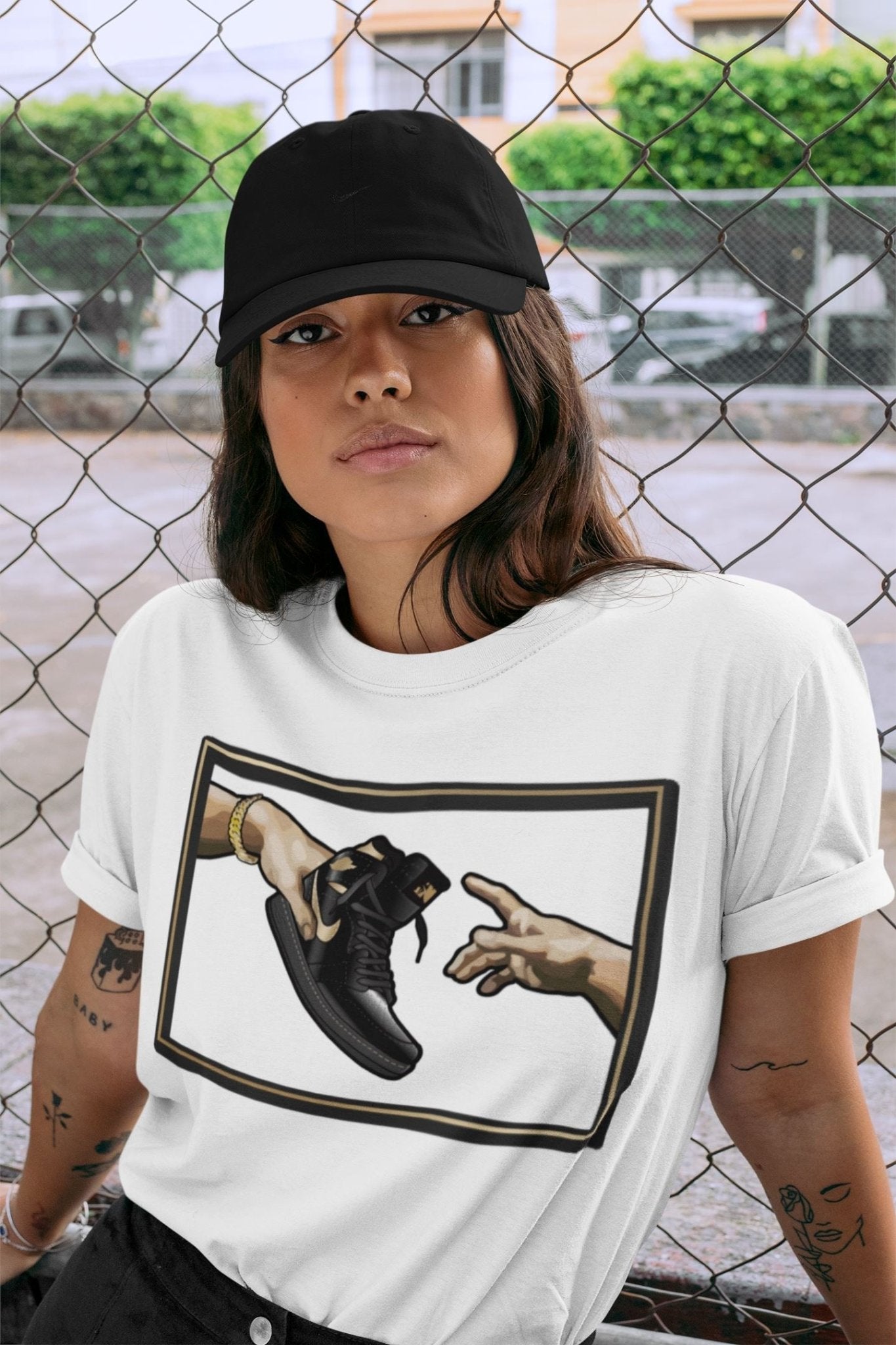 Jordan 1 Black Metallic Gold Sneaker Match Tees Adam's Creation Sneaker Tees Jordan 1 Black Metallic Gold Sneaker Release Tees Unisex Shirts