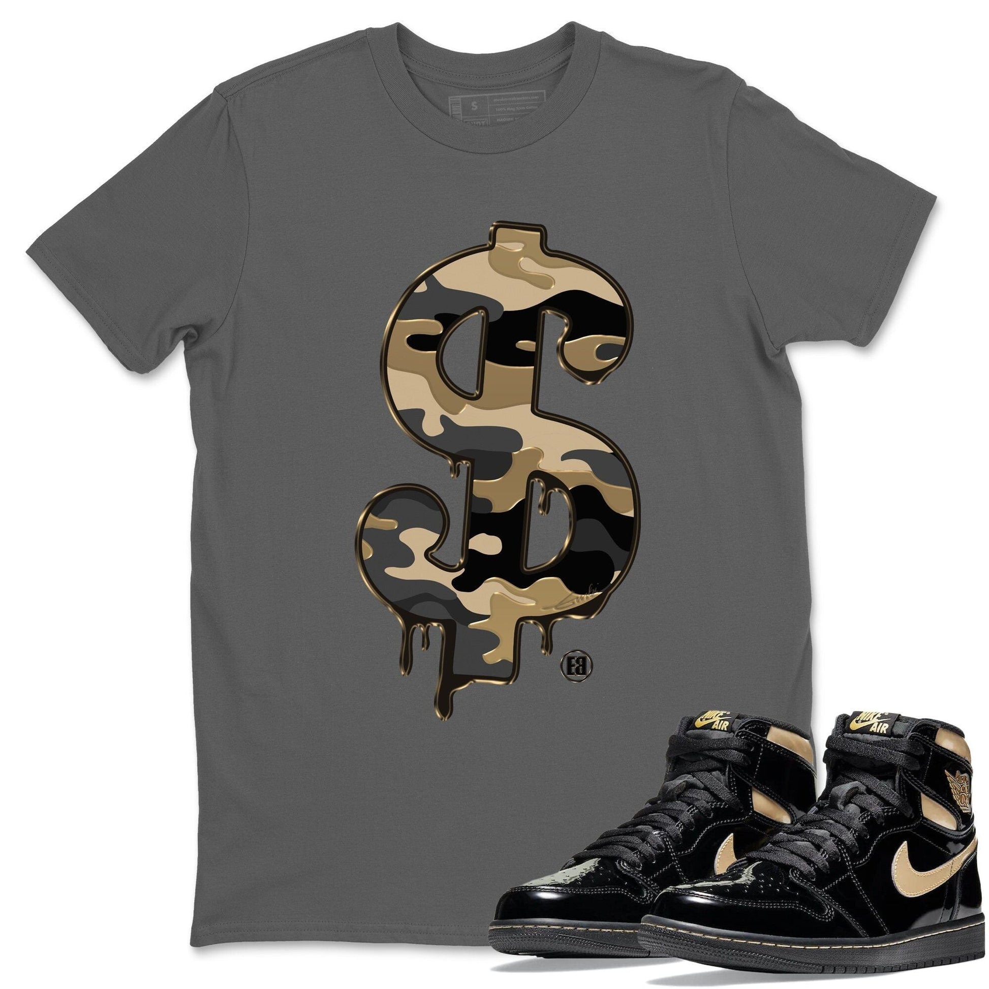 Jordan 1 Black Metallic Gold Sneaker Match Tees Dollar Camo Sneaker Tees Jordan 1 Black Metallic Gold Sneaker Release Tees Unisex Shirts