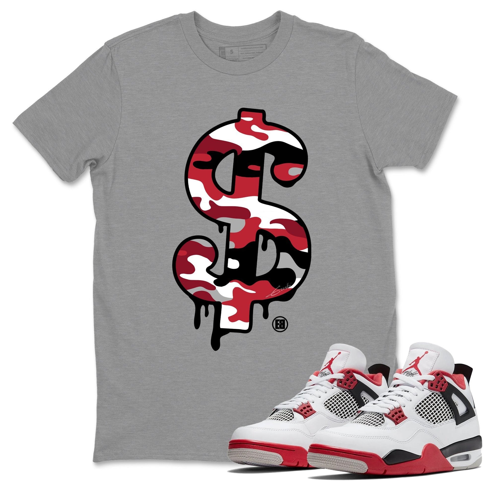 Jordan 4 Fire Red Sneaker Match Tees Dollar Camo Sneaker Tees Jordan 4 Fire Red Sneaker Release Tees Unisex Shirts
