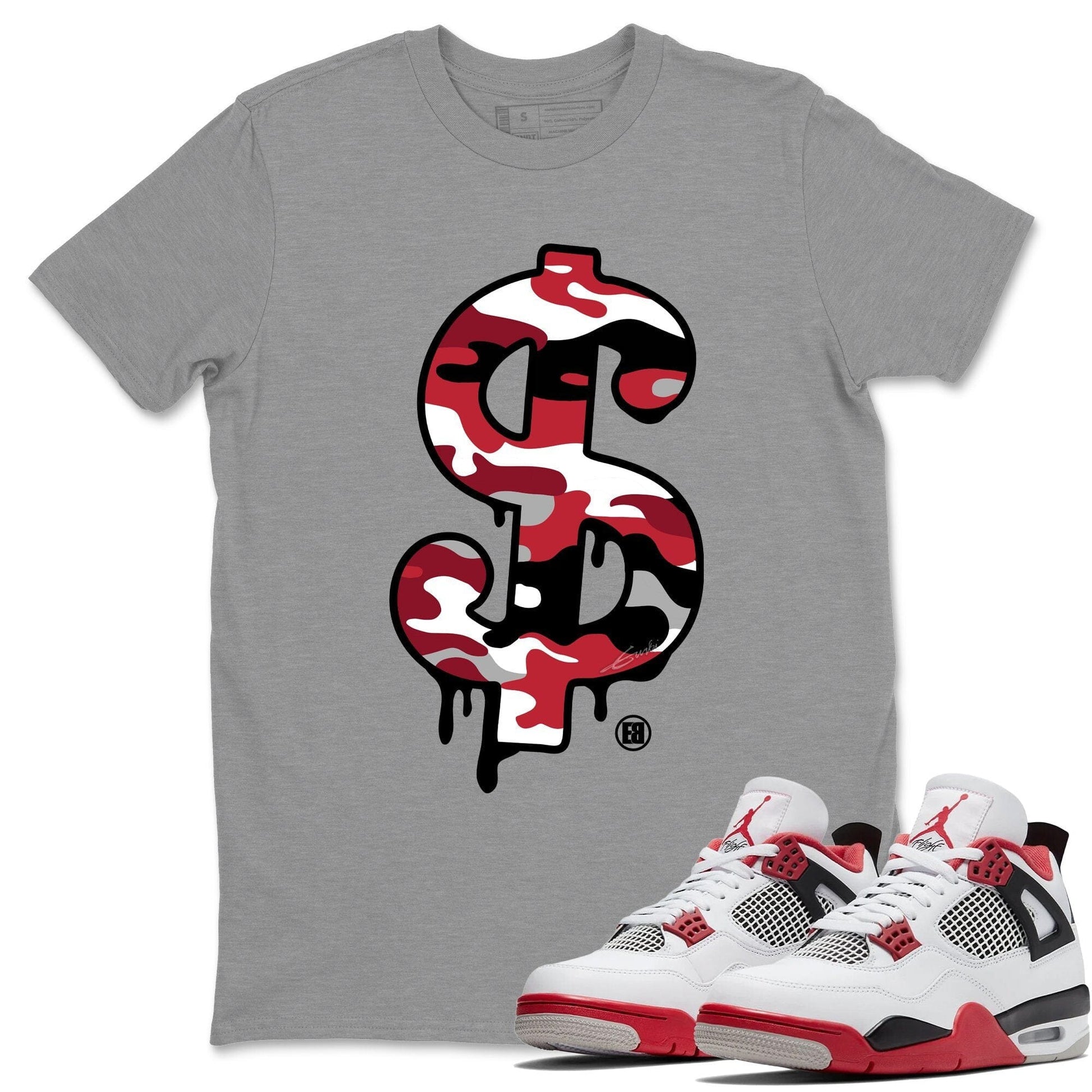 Jordan 4 Fire Red Sneaker Match Tees Dollar Camo Sneaker Tees Jordan 4 Fire Red Sneaker Release Tees Unisex Shirts