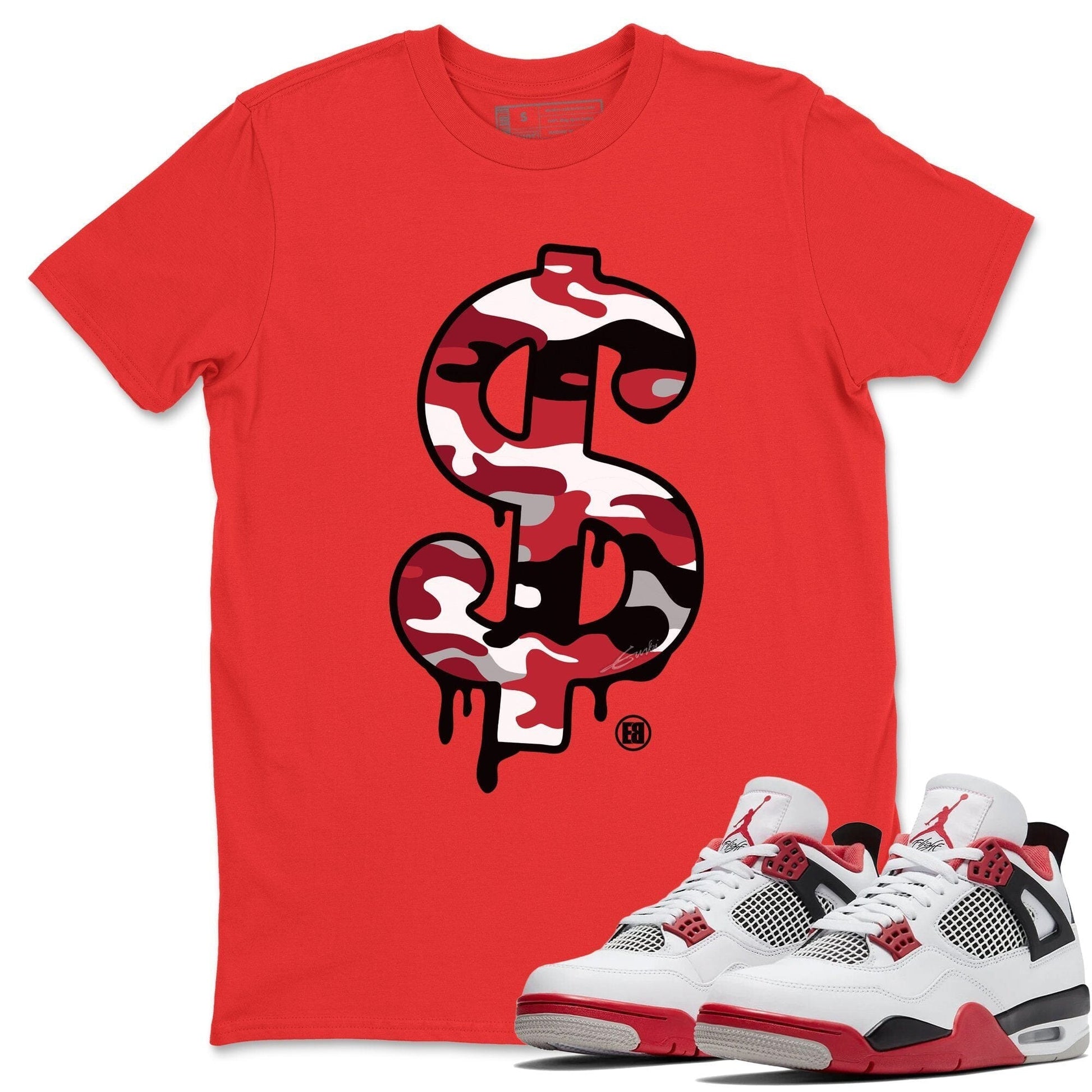 Jordan 4 Fire Red Sneaker Match Tees Dollar Camo Sneaker Tees Jordan 4 Fire Red Sneaker Release Tees Unisex Shirts