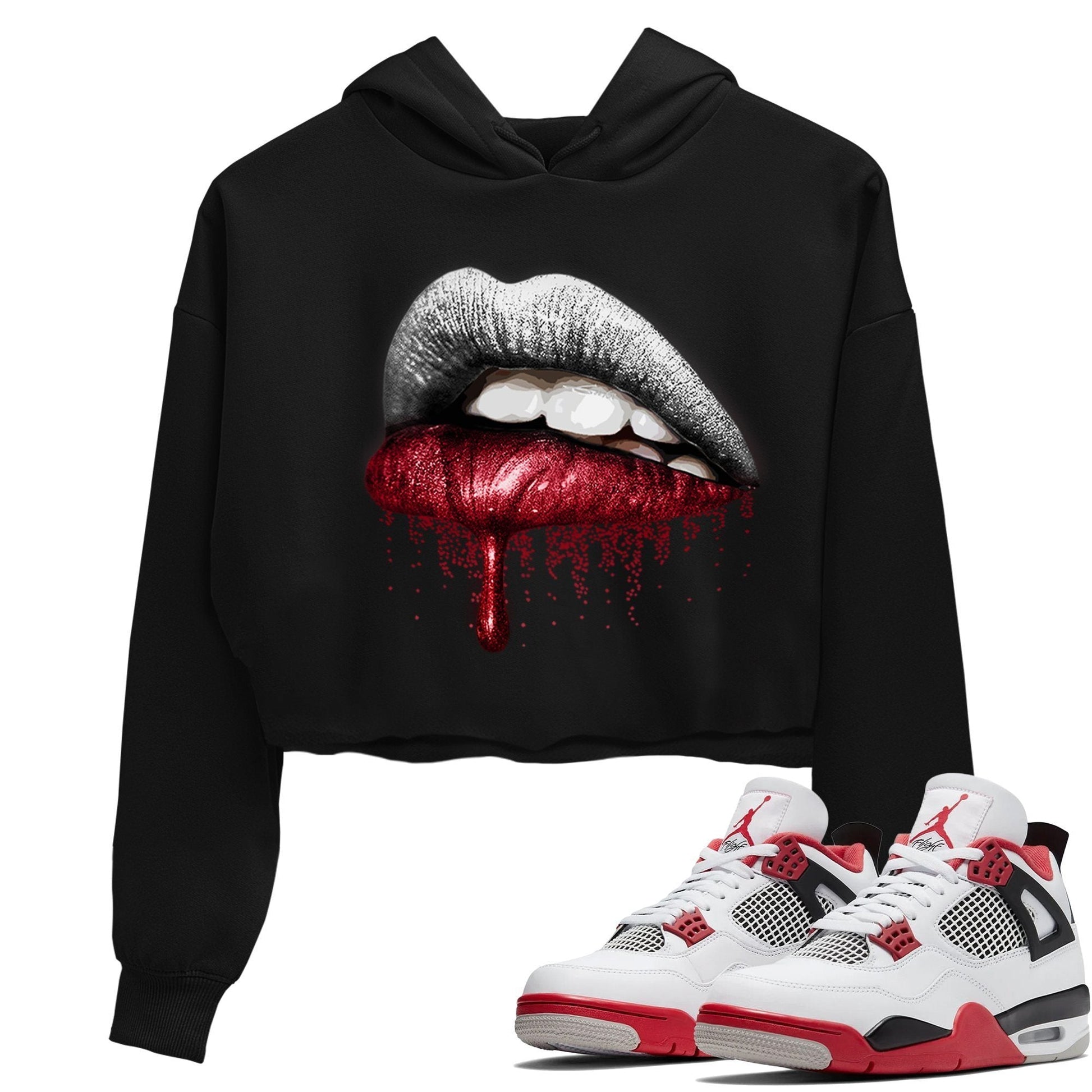 Jordan 4 Fire Red Sneaker Match Tees Dripping Lips Sneaker Tees Jordan 4 Fire Red Sneaker Release Tees Women's Shirts