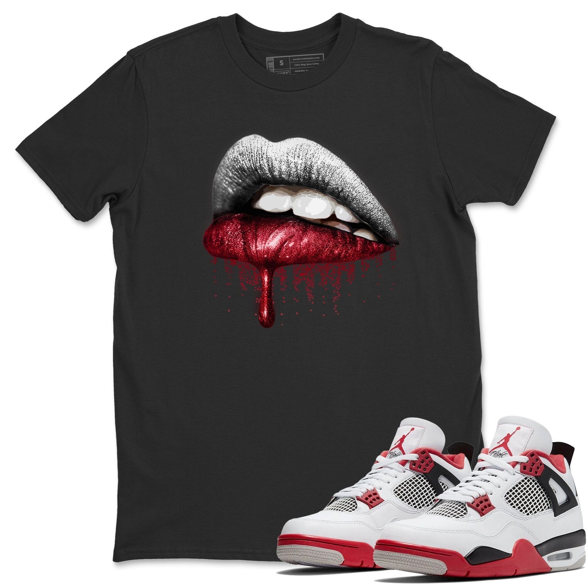Jordan 4 Fire Red Sneaker Match Tees Dripping Lips Sneaker Tees Jordan 4 Fire Red Sneaker Release Tees Unisex Shirts