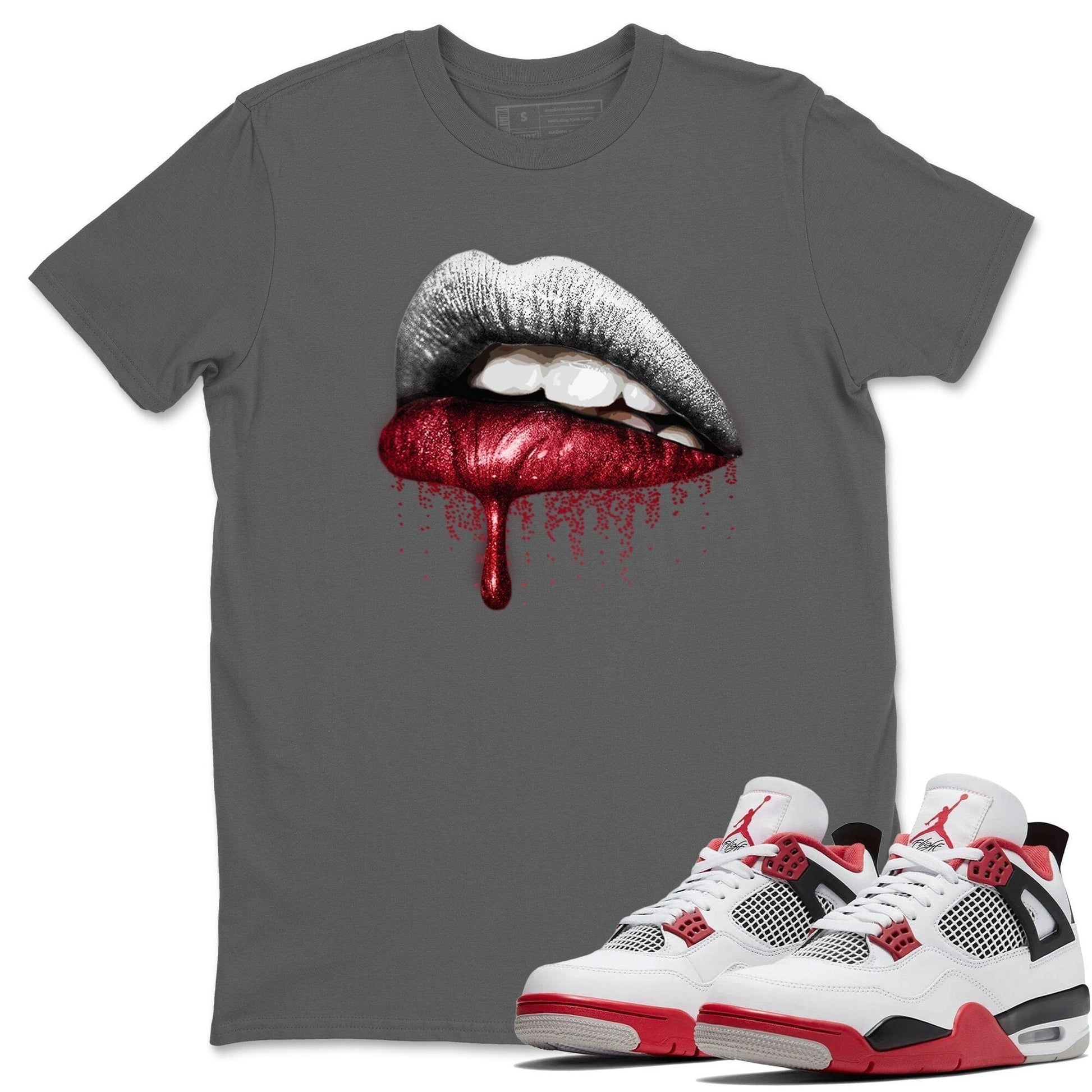 Jordan 4 Fire Red Sneaker Match Tees Dripping Lips Sneaker Tees Jordan 4 Fire Red Sneaker Release Tees Unisex Shirts