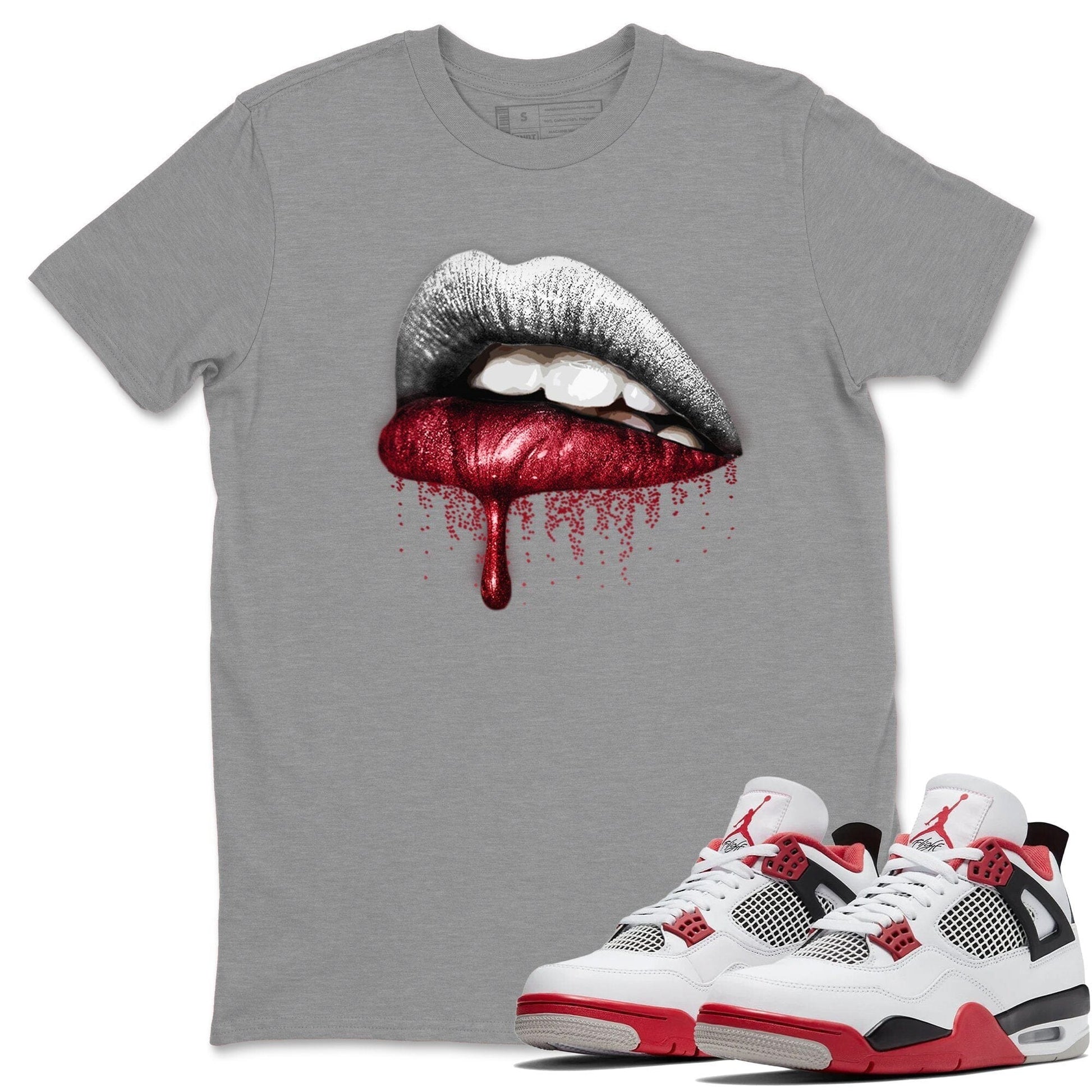 Jordan 4 Fire Red Sneaker Match Tees Dripping Lips Sneaker Tees Jordan 4 Fire Red Sneaker Release Tees Unisex Shirts