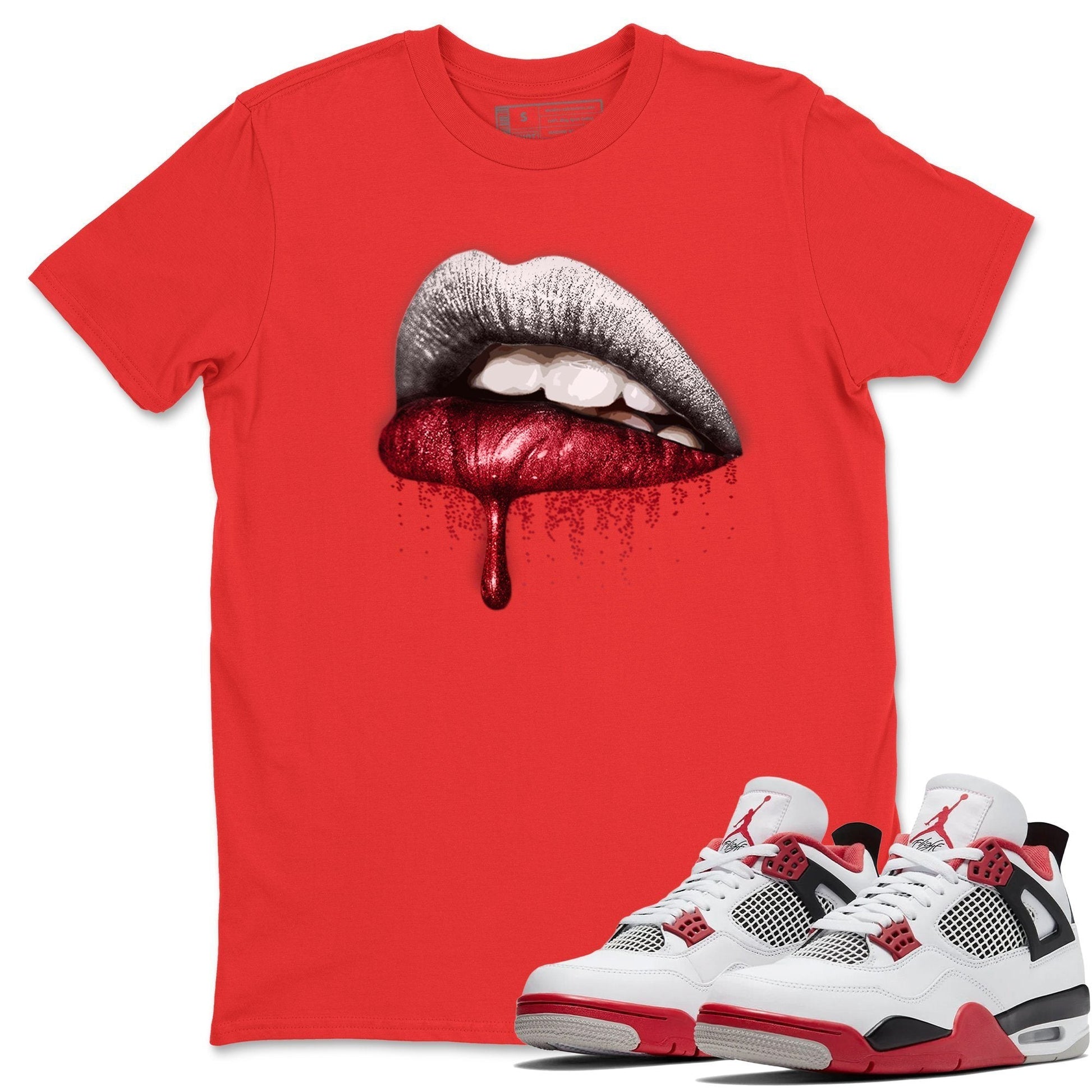 Jordan 4 Fire Red Sneaker Match Tees Dripping Lips Sneaker Tees Jordan 4 Fire Red Sneaker Release Tees Unisex Shirts